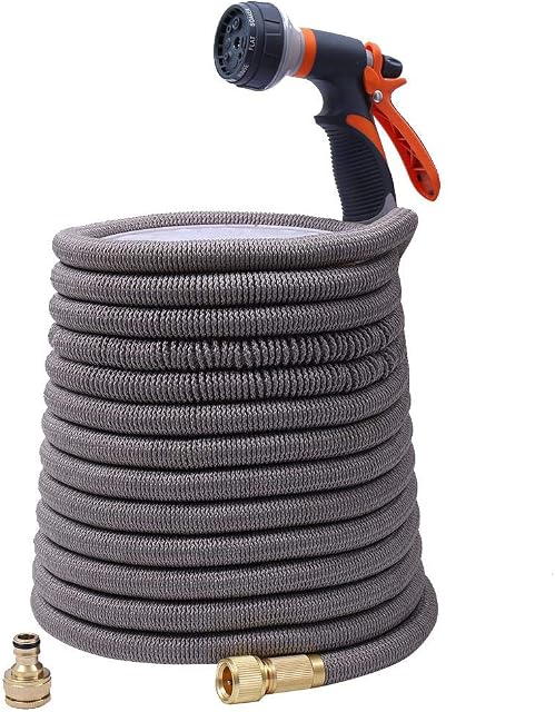 LINZI Expandable Garden Water Hose 30M 100FT Magic Hose Double Latex Inner Hose Flexible No Kink + Brass Connectors + 8 Function Spray Gun