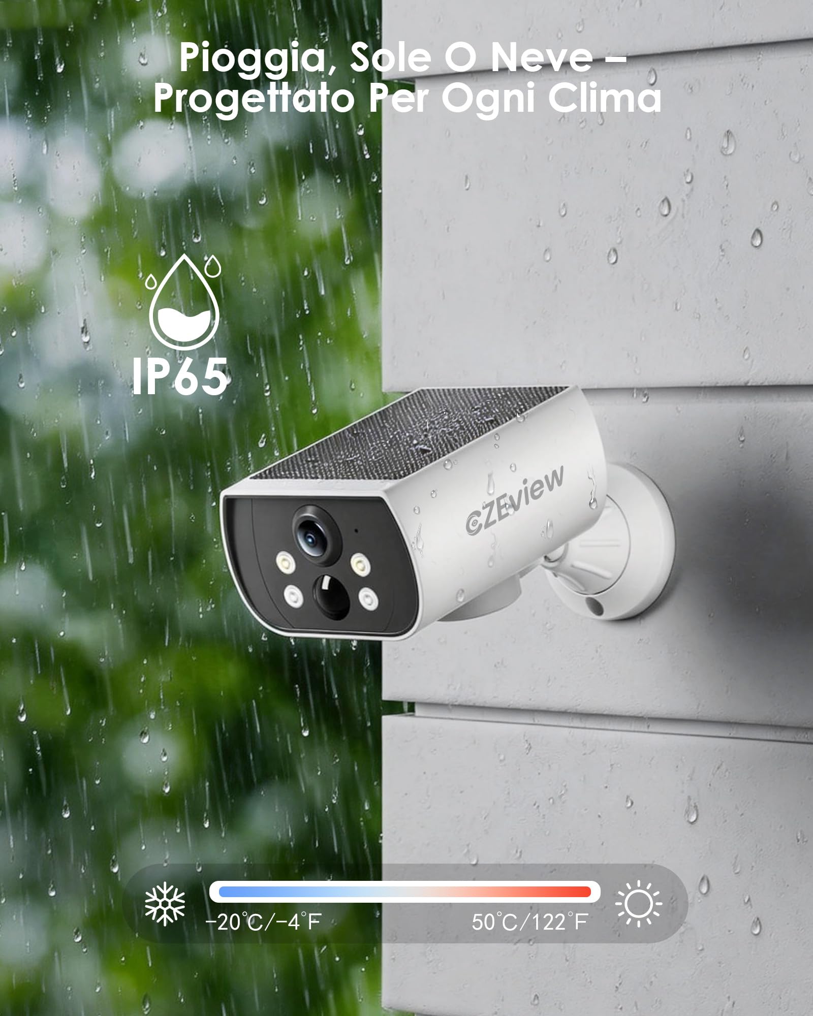 CZEview 3K 5MP Telecamera Wi-Fi Esterno Senza Fili Solare con Batteria | Magnetica Senza Forare, 300° Rotazione, Visione Notturna a Colori, Rilevamento Persone, Audio Bidirezionale, IP65