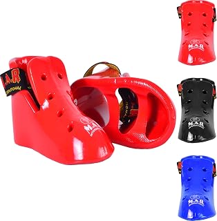 MAR | Martial Arts Foot Protector for Karate, Kickboxing, Muay Thai, K1 & Taekwondo, Karate Kick Boots, Taekwondo Foot Protectors, Vinyl Dipped Foam Padding and Elasticated Toe Loops (3 Colours)