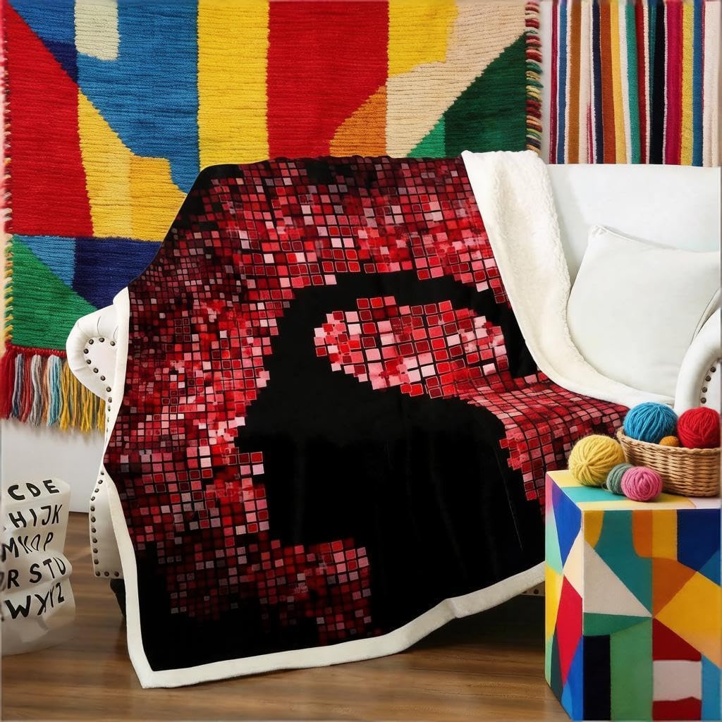 Loussiesd Human Brain Fleece Blanket Square Sherpa Blanket for Chair Sofa Couch Simple Modern Fuzzy Blanket Black Red Plush Throw Blanket Room Decor Double 60"x79" — image 1