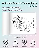 Vista 2 de Phomemo Papel de impresora térmica no adhesivo de 4.331 in de ancho, compatible con impresora térmica portátil Phomemo M04S/M04AS, negro sobre Blanco