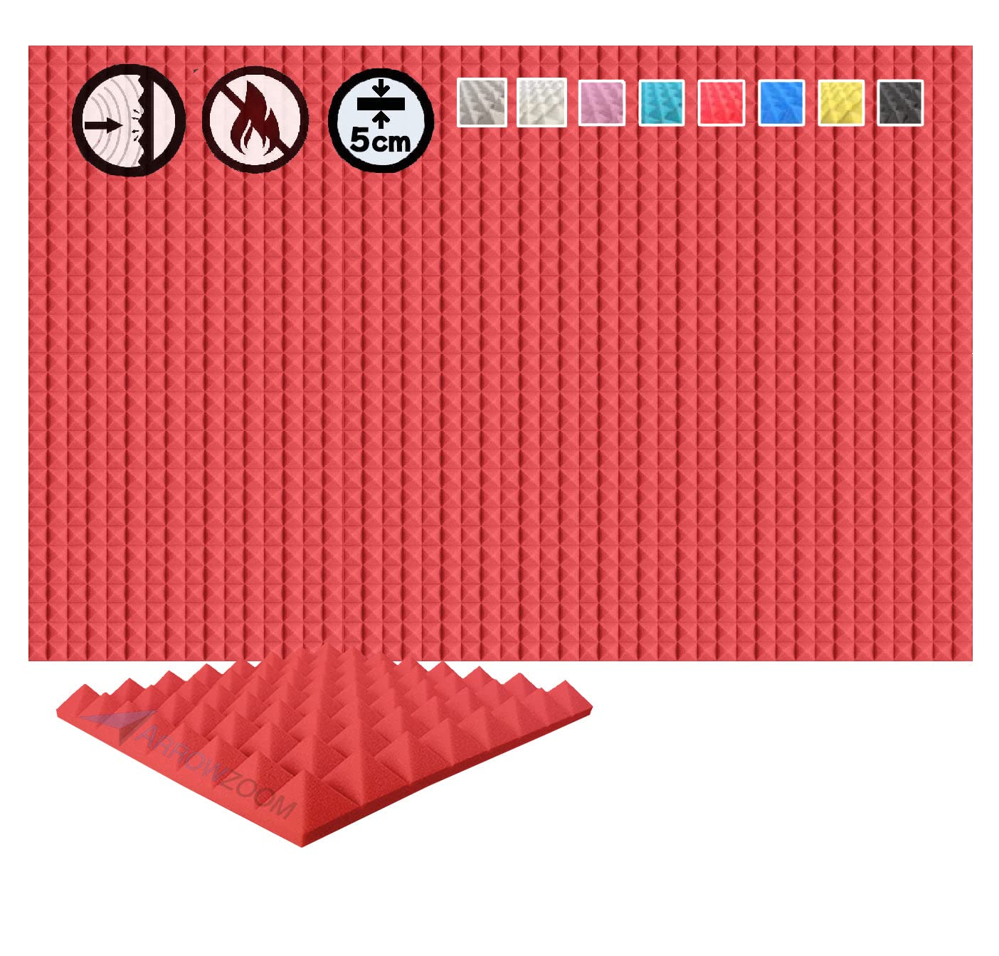 Arrowzoom 24 Panels acustico absorción sonido Pirámide 25x25x5cm Espuma acústica aislamiento acustico estudio de grabación Casas Estudios Azulejos Incombustibles Insonorizados AZ1034 PERLA BLANCA — view 25
