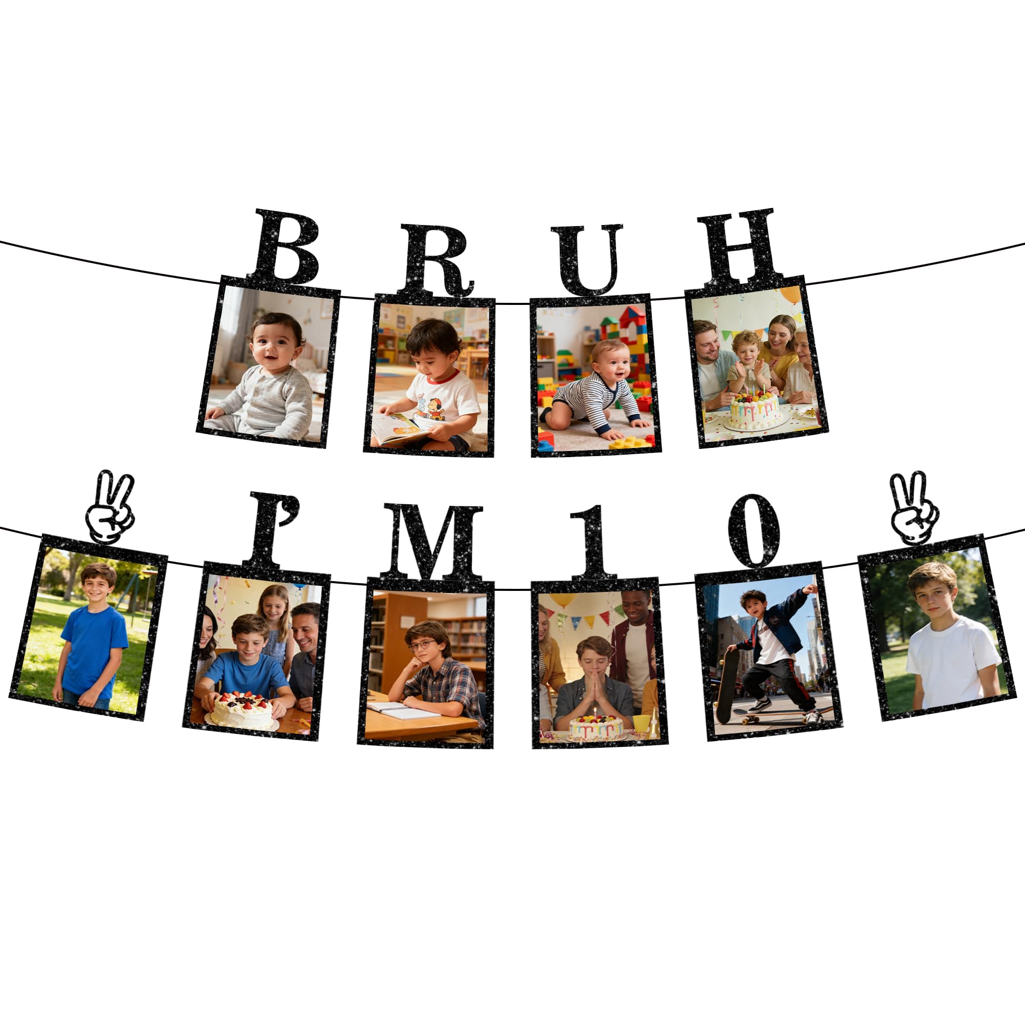 10th Birthday Decorations Photo Banner - Black Boy Hanging BRUH I'M 10 Banners Picture Decoration Happy 10th Birthday Photo Display Bunting for 10 Years Old Boys Party Wall Decor Supplies — image 1