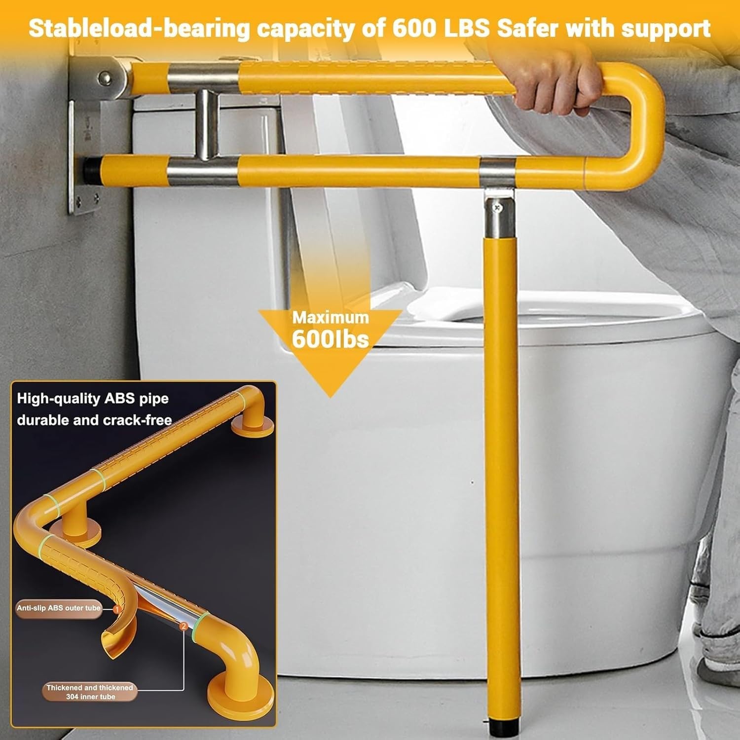 Asa De Seguridad para Baño,Barra De Apoyo para Inodoro,Barra Abatible Inoxidable Adaptado A Personas Mayores Y con Minusvalías Agarraderas Asidero Plegable Resistencia Al Deslizamiento 75CM