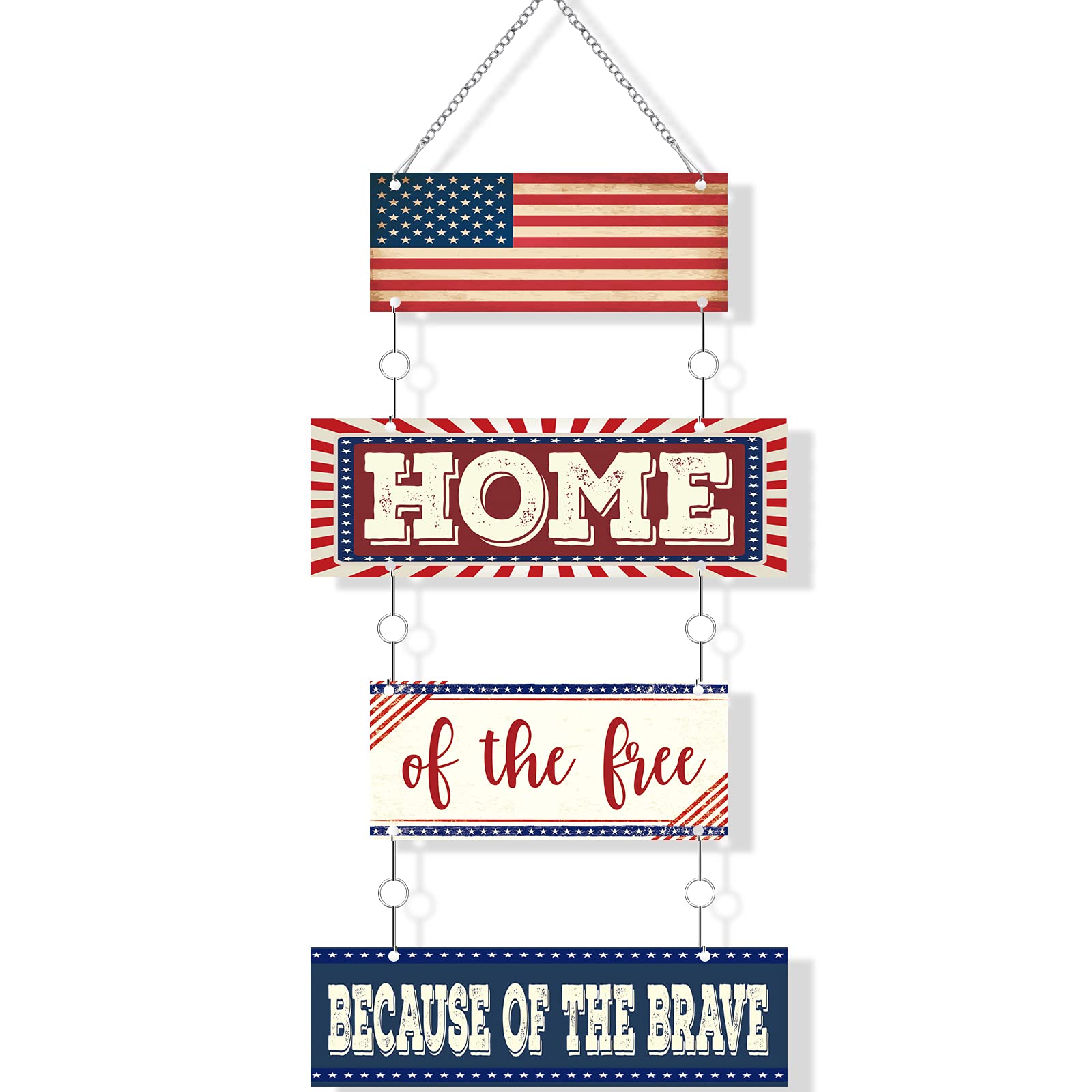 Hotop 4th of July Sign American Flag Metal Wall Decor Patriotic Hanging Plaque Red Blue White Front Door Hanger for Memorial Day Independence Day Military Veteran Appreciation Decor(Home)
