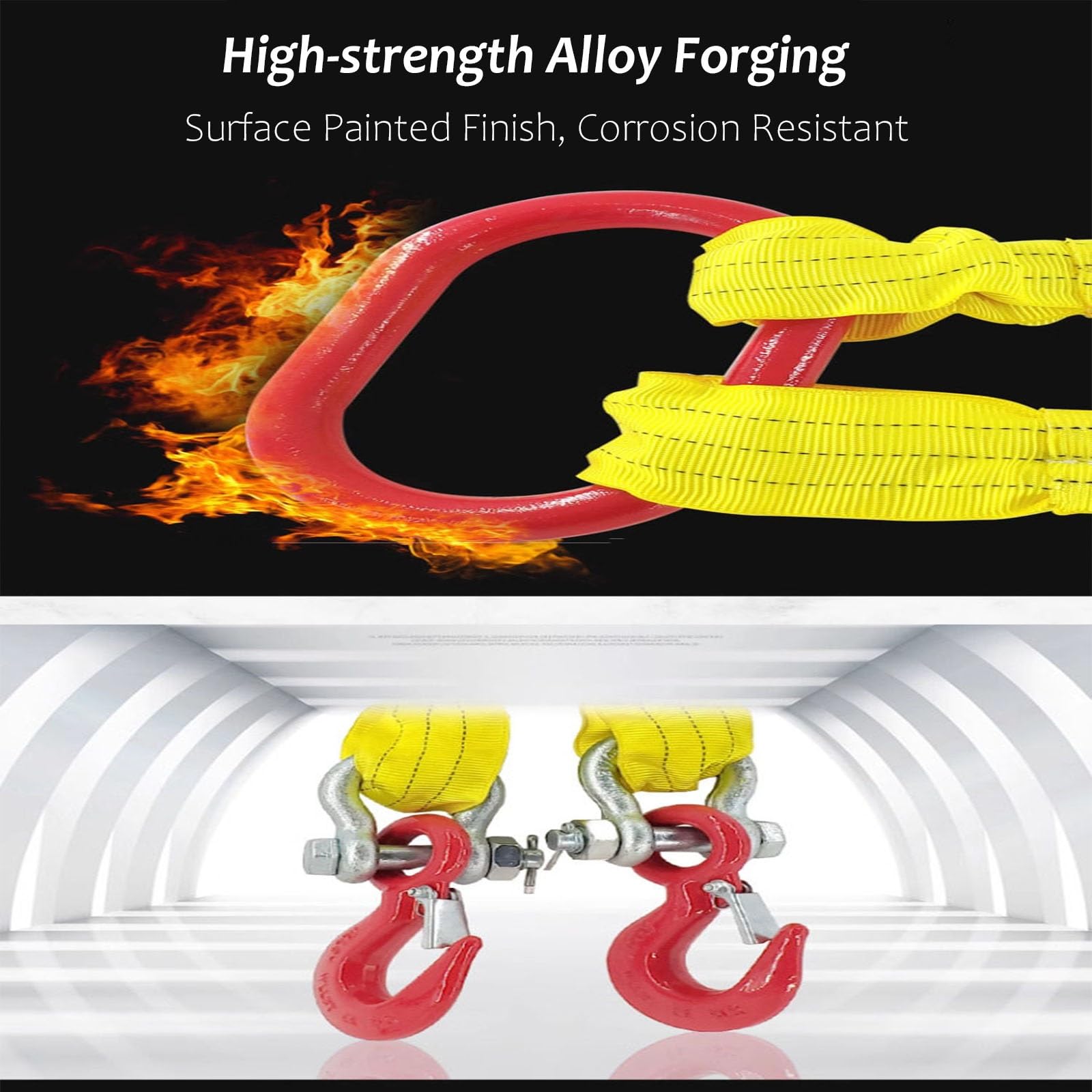 4-Strang-Hebeschlingen-Set mit Haken – 5 t Tragkraft – Robuste Polyester-Gurtbandschlingen mit Ringen – Anschlagmittel für Baustellen und Gütertransport(6.56ft/2m)