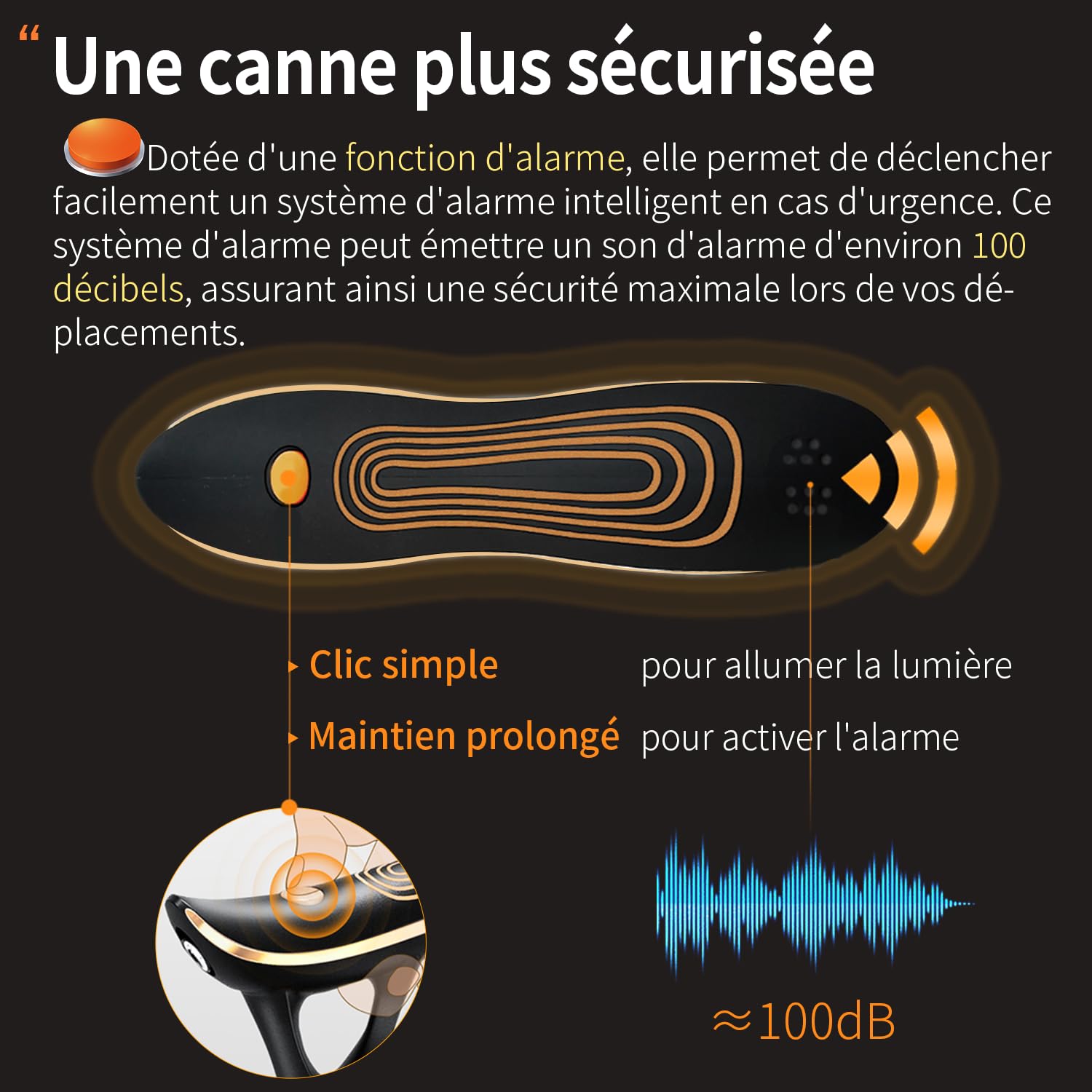 Canne de marche pliable multifonctionnelle avec lumière, canne de marche tendance pour homme et femme, canne de marche réglable pour personnes âgées, charge directe USB, légère et portable