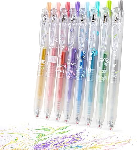 Miniatura 10 de Bolígrafos de gel retráctiles de 8 colores, juego de bolígrafos de gel con purpurina colorida, estilo japonés de 0.028 in, bolígrafos estéticos de