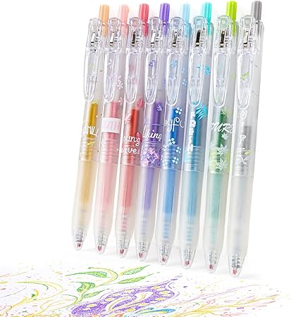 Glitter Gel Pens 8 Color Retractable Glitter Gel Pen Set 0.7mm Colored Pens for Journaling Coloring Drawing Office School Art Supplies(8A)…