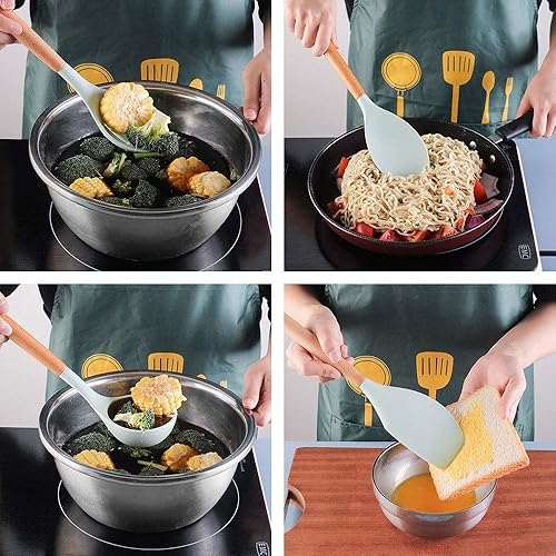 Miniatura 4 de MAVARO 12 utensilios de cocina de silicona verde sólido, kit de utensilios de cocina y herramientas, juego de utensilios de cocina duraderos aptos