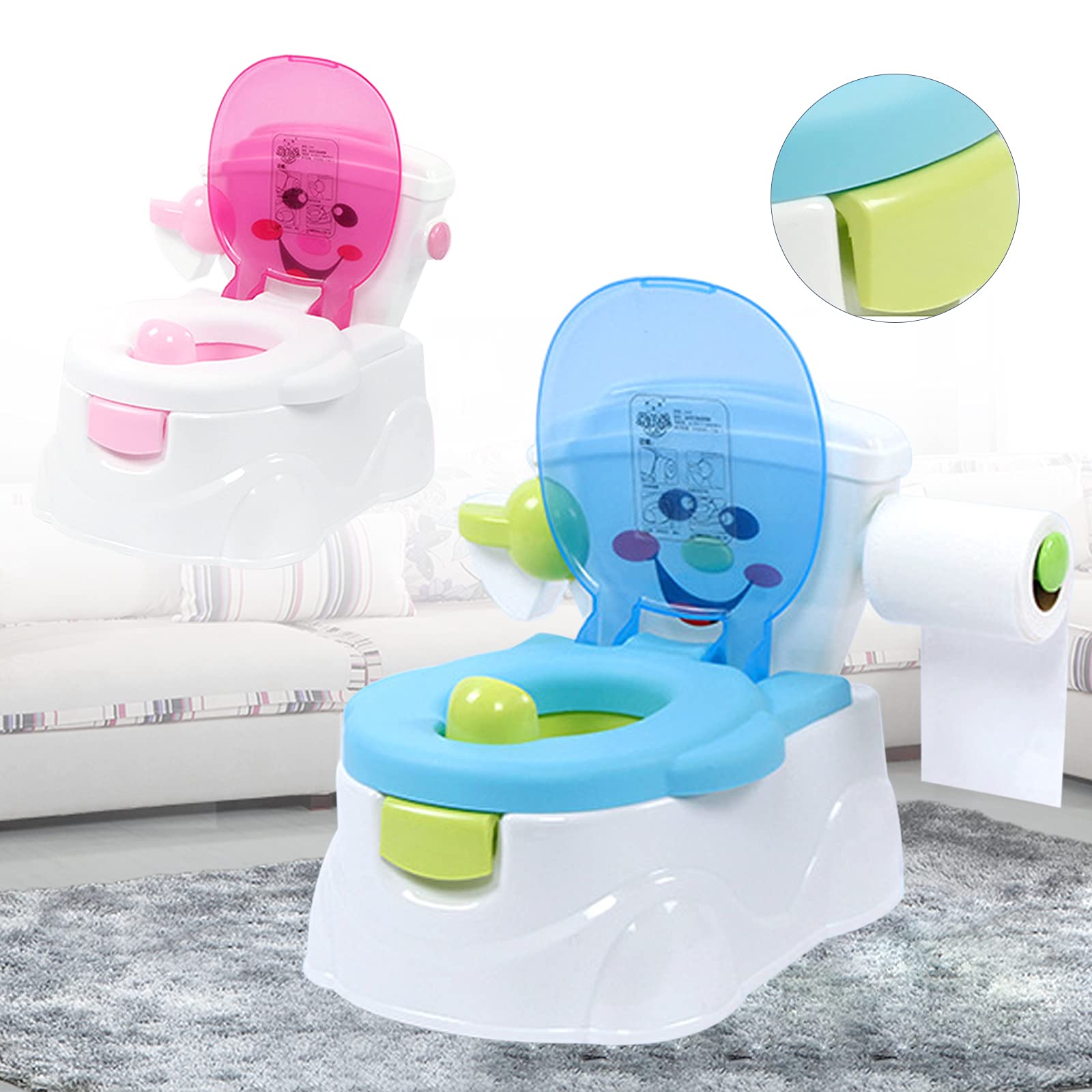 Töpfchen Baby Kindertoilette Toilettentrainer Babytopf WC/Klo Nachttopf Toilette Potty Training Seat mit Deckel Blau/Rosa (Blau)