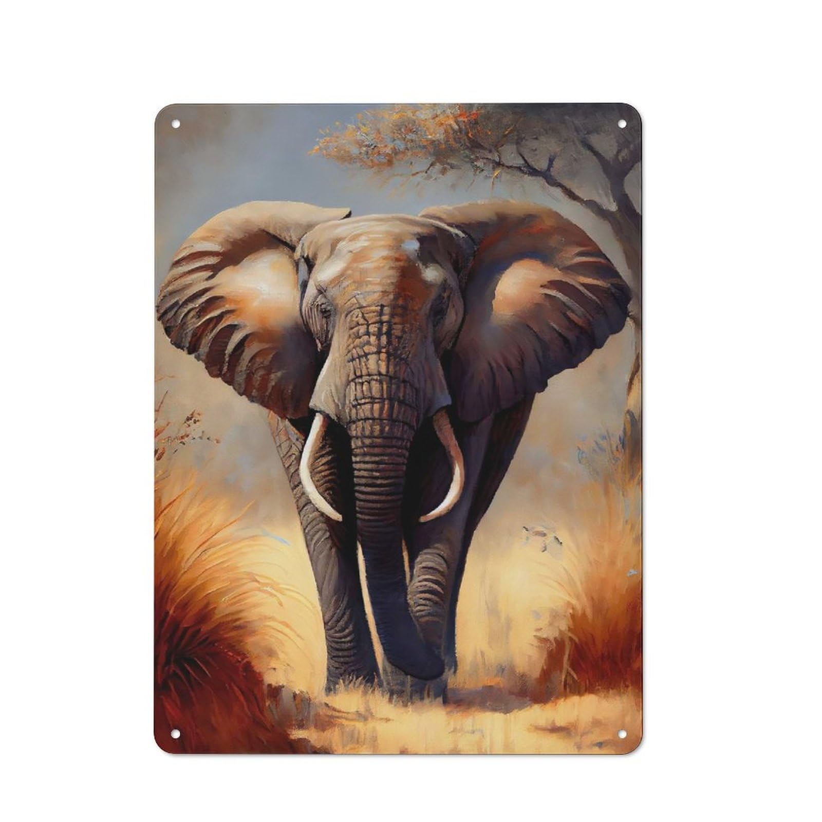 Junmoney African Bush Elephant Vintage Metal Gift Sign 40X30cm, Novelty Wall Art For Hallway, Home Bar, Garage Or Study