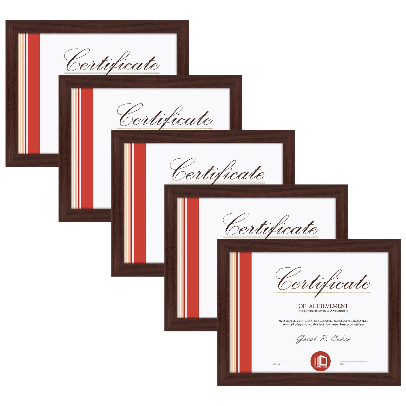 Frametory, 21,6 x 27,9 cm Walnussholz-Bilderrahmen, 5er Set, Echtglas, Diplomrahmen für Wandmontage oder Tischdisplay, perfekt für Urkunden, Diplome, Auszeichnungen oder andere Dokumente