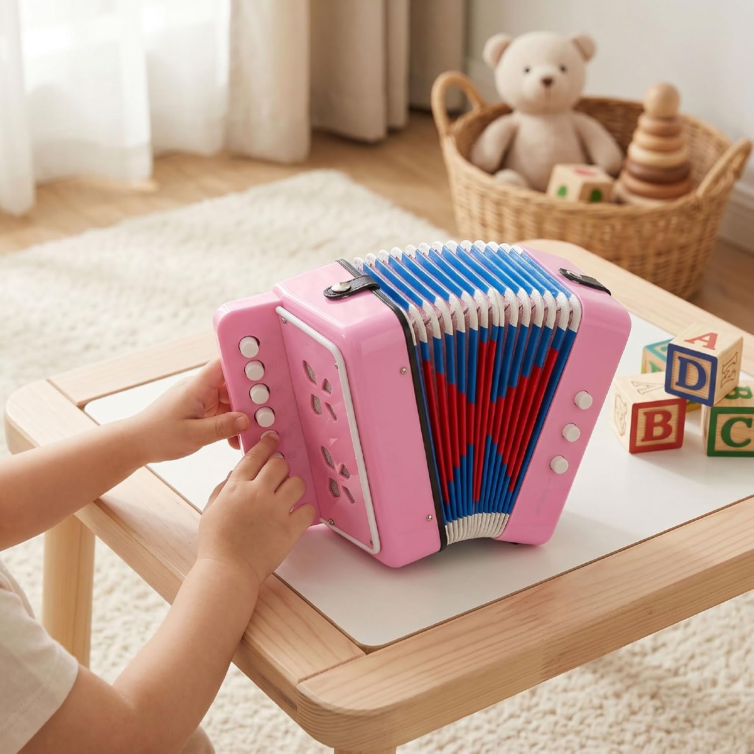Karlak Kids Accordion Musical Instrument Set with 10 Keys and Harmonica for Beginners and Toddlers Durable ABS