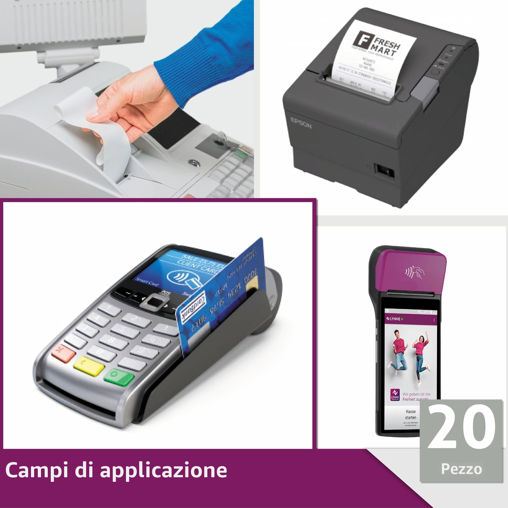 Rotoli POS 57x35x12 Carta Termica per Ricevute Bancomat 57mm x 14m x 12mm 20x