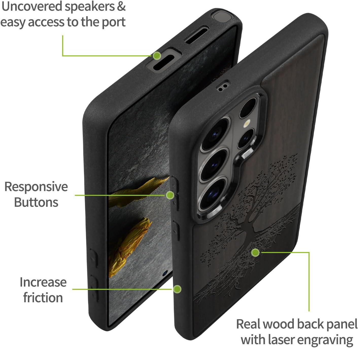 Carveit Magnetic Wooden Case for Samsung Galaxy S26 Ultra Case 2026, TPU Shockproof Cover & Wood Artisan Engraved, Compatible with MagSafe Wireless Chargers (The Yin Yang Tree) Blackwood
