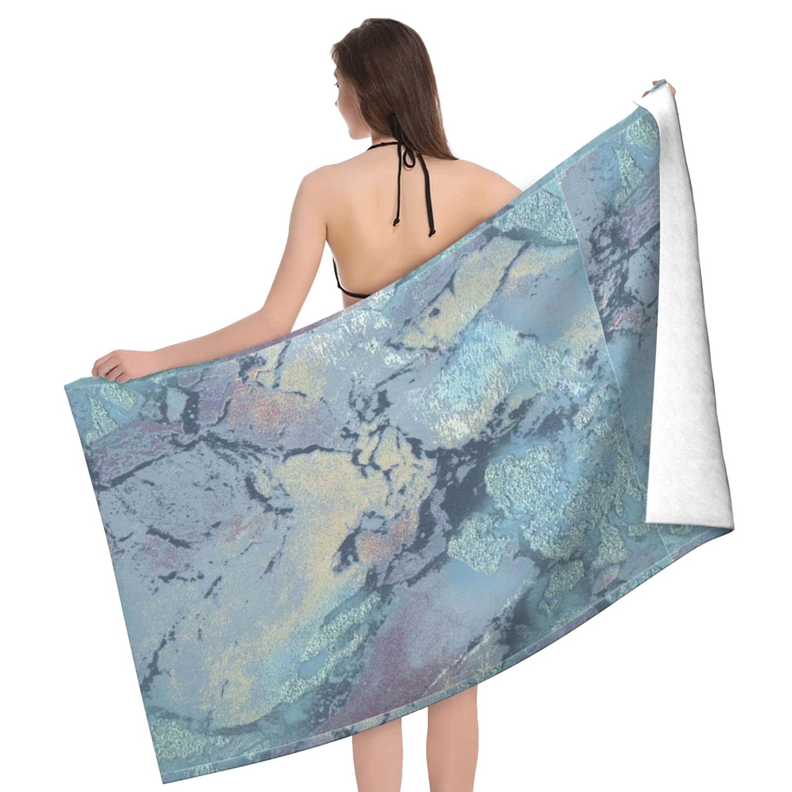 LSRCPD Blue Marble Beach Towel Highly Absorbent Microfiber Beach Blanket Soft Bath Towels 80 x 130 cm