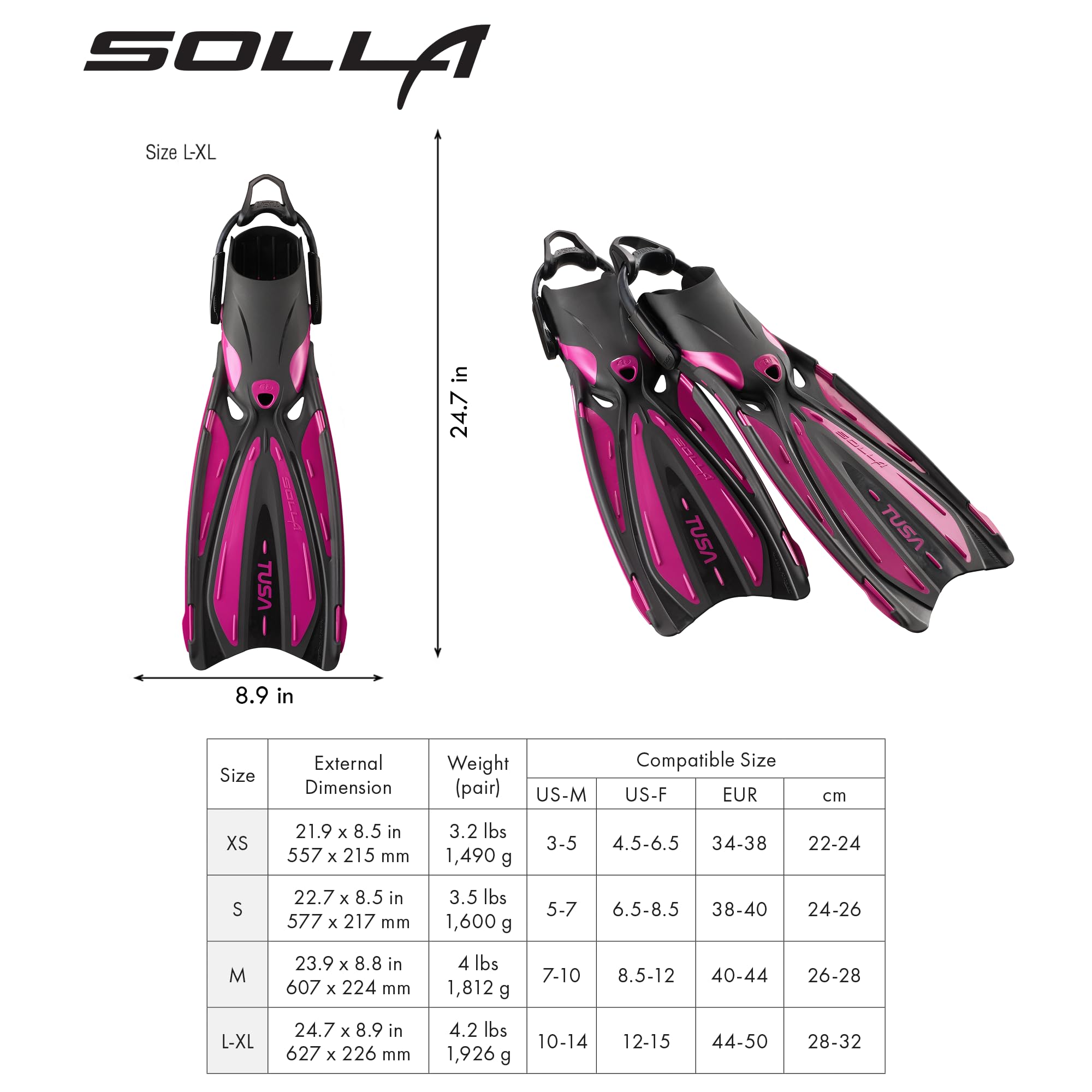 TUSA SF-0114 Solla - Aletas de Buceo con Correa elástica