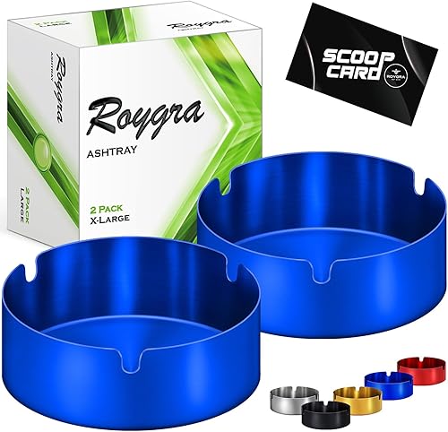Miniatura 7 de roygra Cenicero de metal, 2 unidades, color azul, tamaño mediano (3.15 x 3.15 x 1.3 pulgadas)