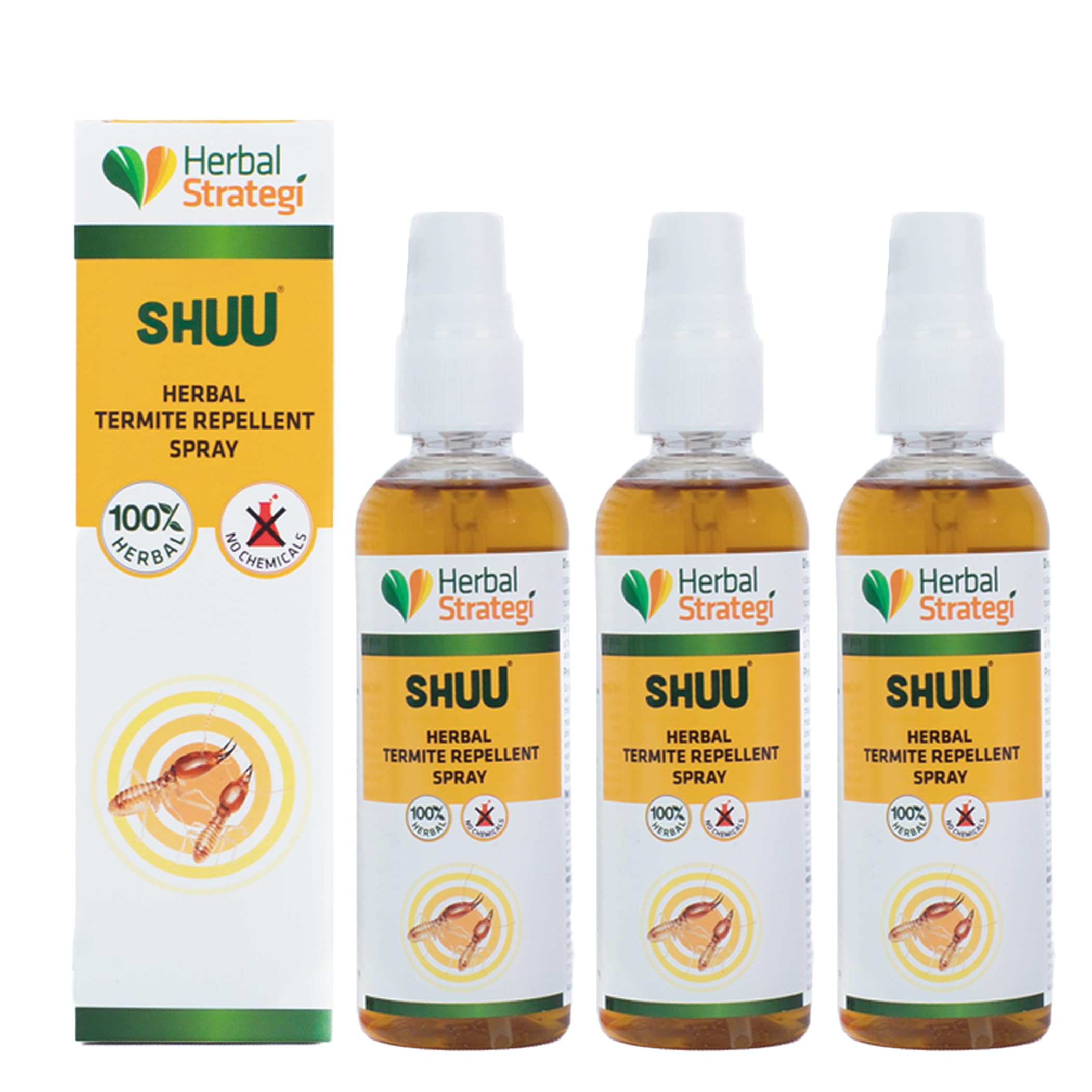 Herbal Strategi Termite Repellent Spray - Natural, Vegan & Eco-Friendly | 100% Herbal and Chemical free | Baby and Pet safe | Ayush certified | 100ml (Pack of 3)