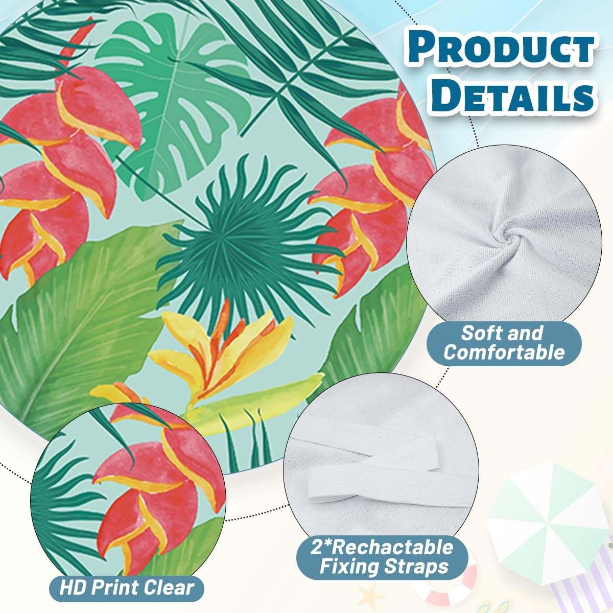 2 PCS Flower and Leaves Beach Chair Covers, Lounge Chair Towel Cover, Chaise Lounge Cover with Pockets for Pool Sunbathing Beach Garden Courtyard Outdoor Trips, 85" X 30"