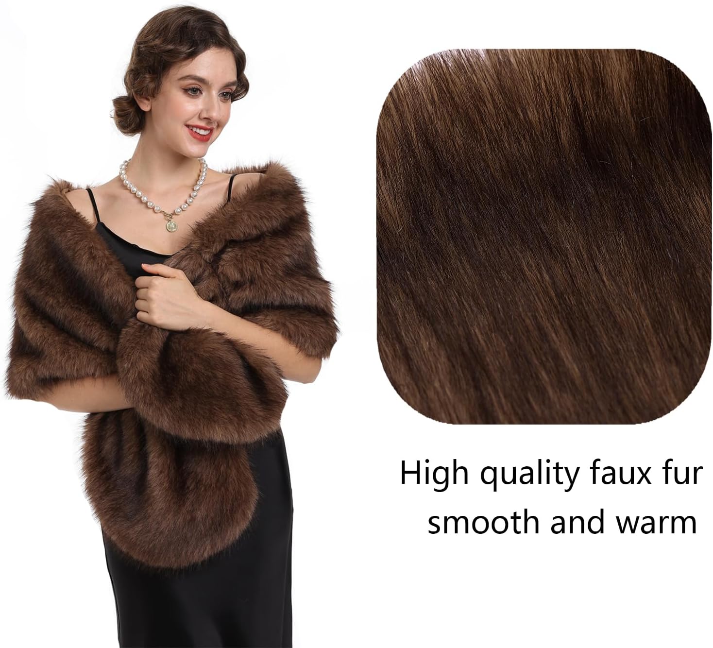 SAFERIN Women's Winter Faux Fake Fur Straight Wedding Halloween Party Custume Accessory Scarf Wrap Collar Shawl Shrug - Image 2