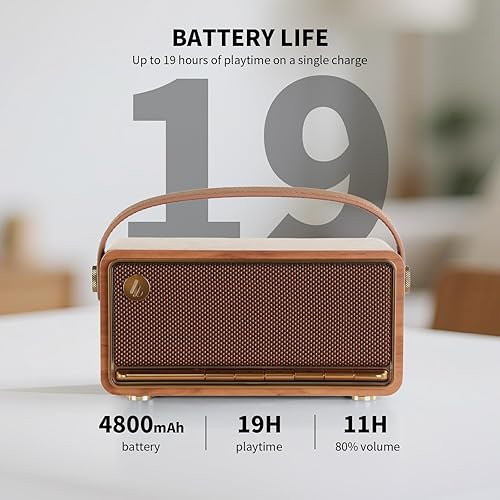 Miniatura 2 de Edifier Altavoz Bluetooth de madera retro, altavoces portátiles inalámbricos con audio de alta resolución de 40 W, aplicación ConneX de
