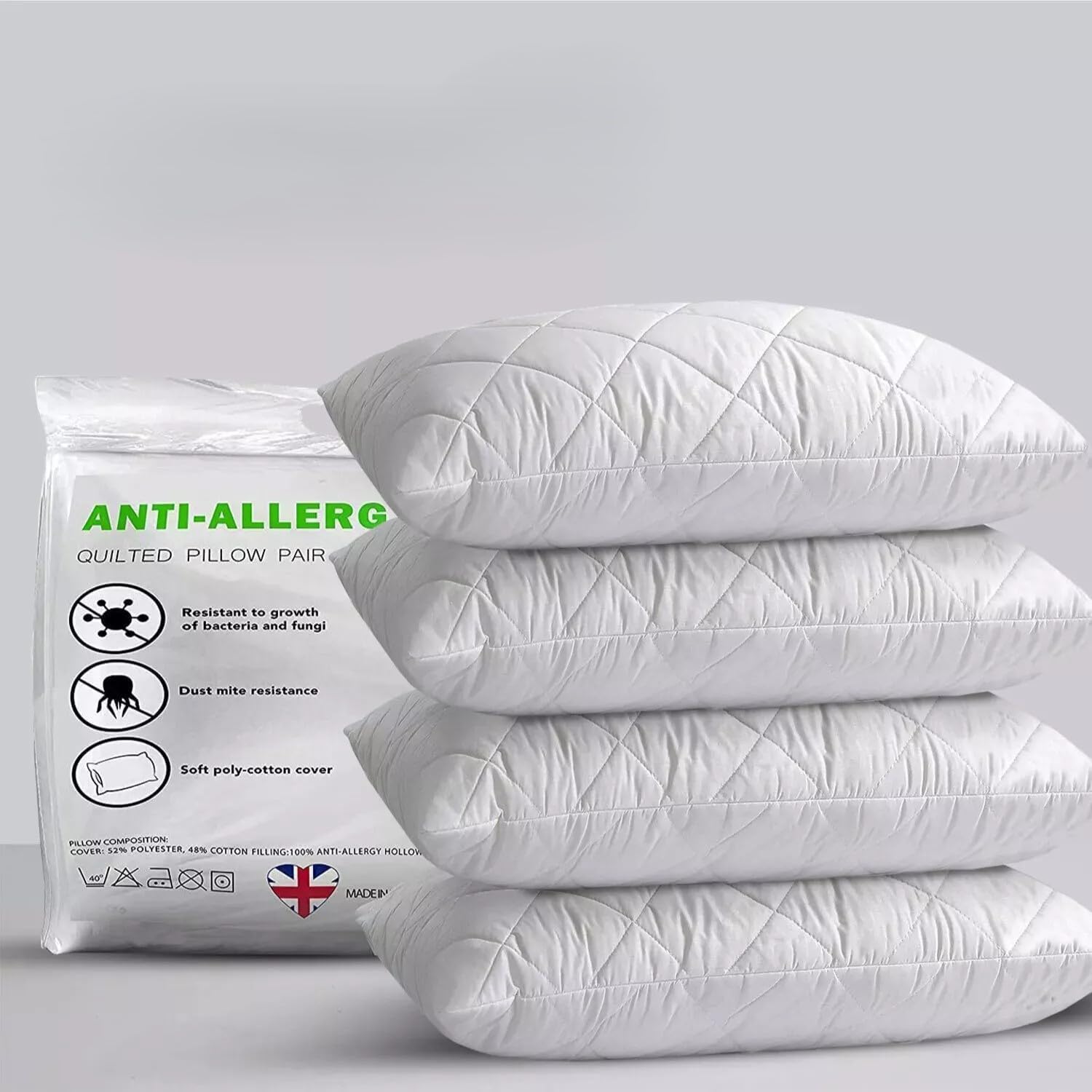 Quilted Extra Filled luxury bounce back bed Pack Hotel Quality Bed Pillow Pair Luxury Firm...