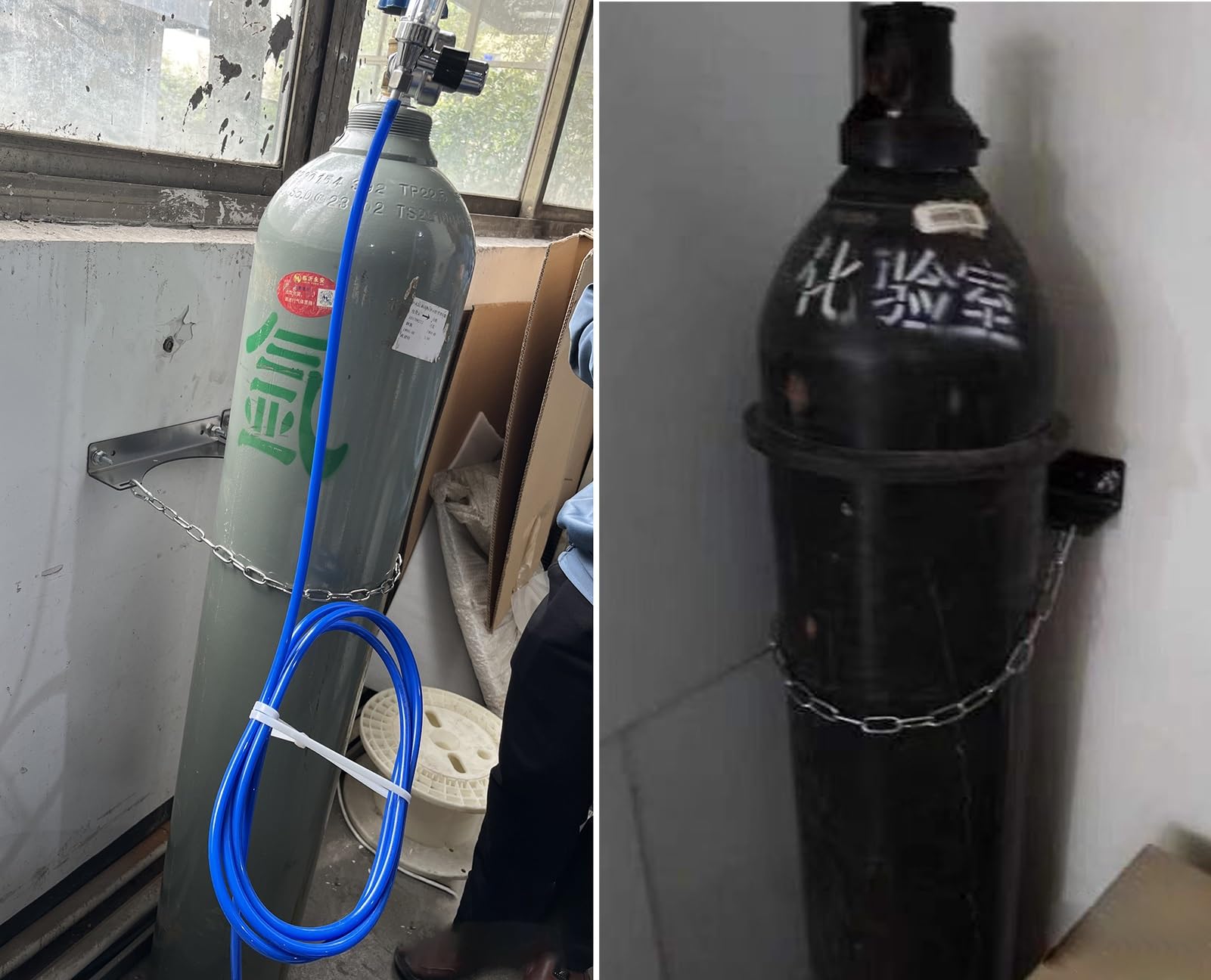 Sauerstoffflasche Gestell Wandhalterung für Sauerstoffflaschen im Innenbereich, Feste Halterung für Lachgas-/Gasflaschen, Schutzkette für Sauerstoffflaschen in Kliniken/Fabriken(Three)