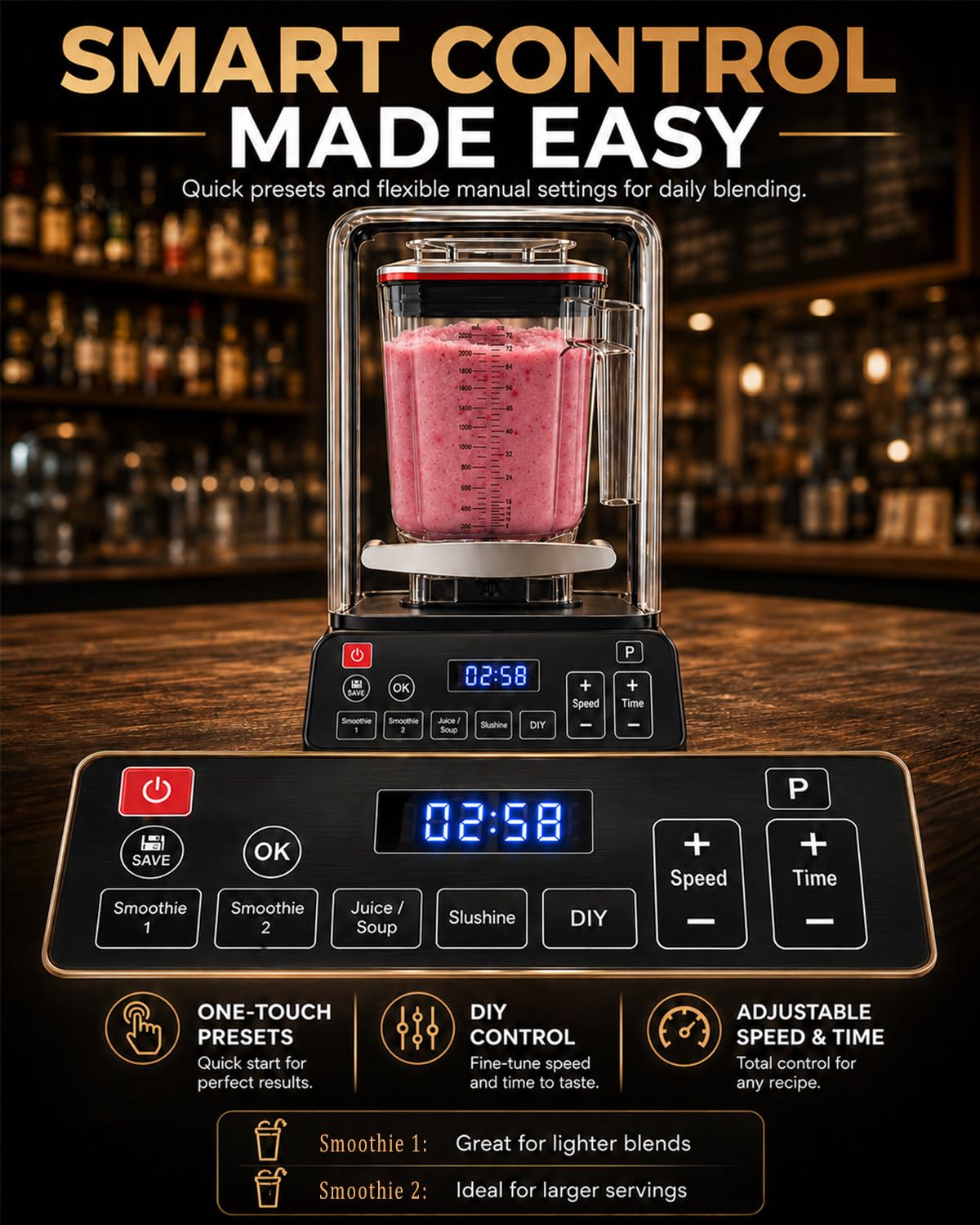 Cichy Blender Blatowy 46000 RPM, 6 Programów, do Smoothie i Shake | Silnik z Czystej Miedzi Wspiera Codzienną Pracę, a Duży Pojemnik i Szybkie Płukanie Pomagają Szybko Serwować Napoje i Potrawy