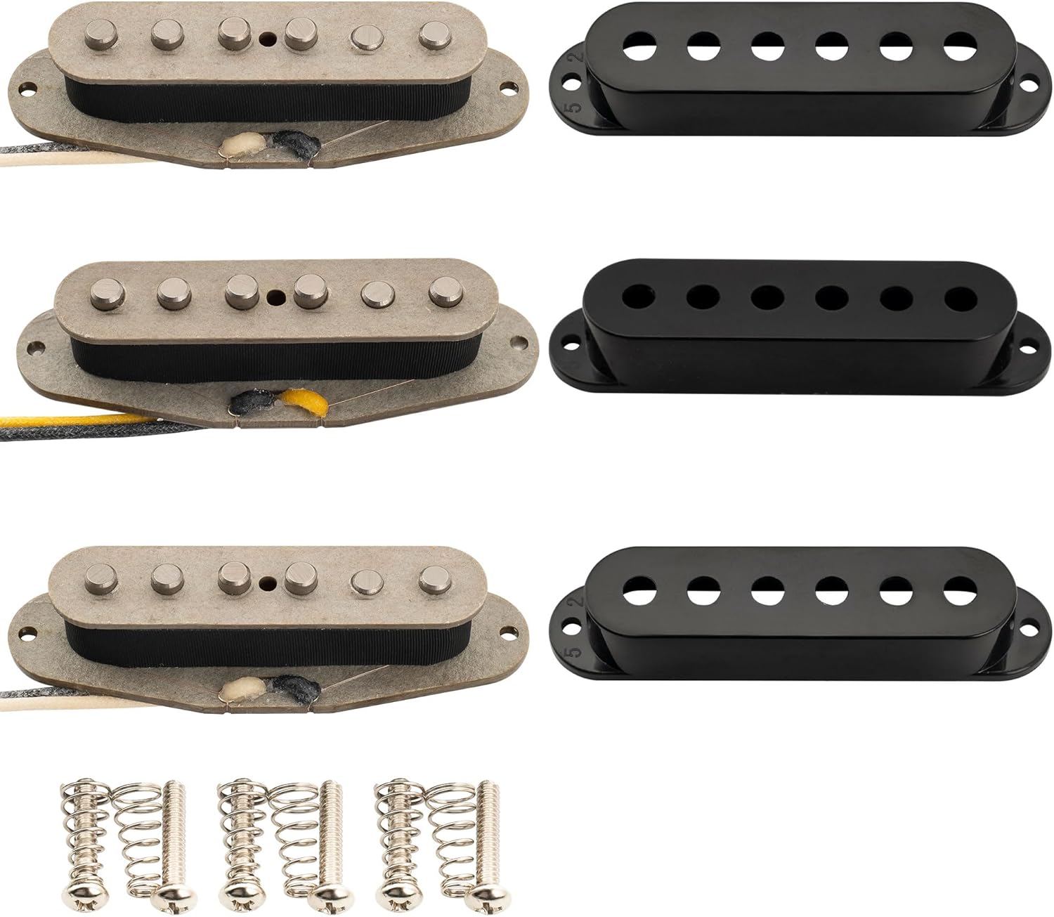 Musiclily Pro ST-FAT60S Staggered Alnico 2 Single Coil Neck Middle Bridge Pickups Set for Strat Style Electric Guitar, Black