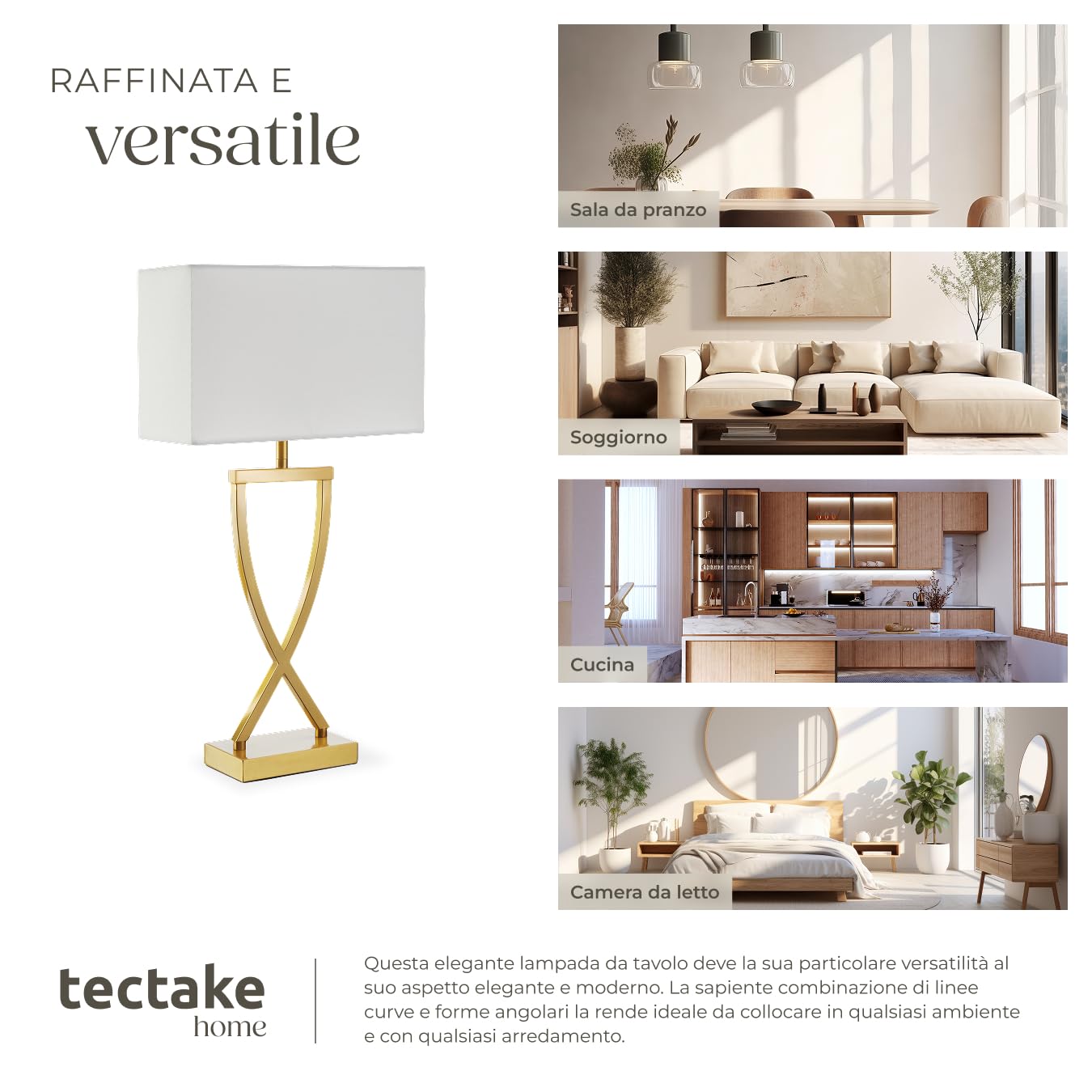 tectake® lampada da scrivania moderna, 60W, luce antiabbagliamento, paralume in tessuto, lampada da comodino struttura in ferro rivestito, base stabile, bajour comodino, design elegante - Color Ottone
