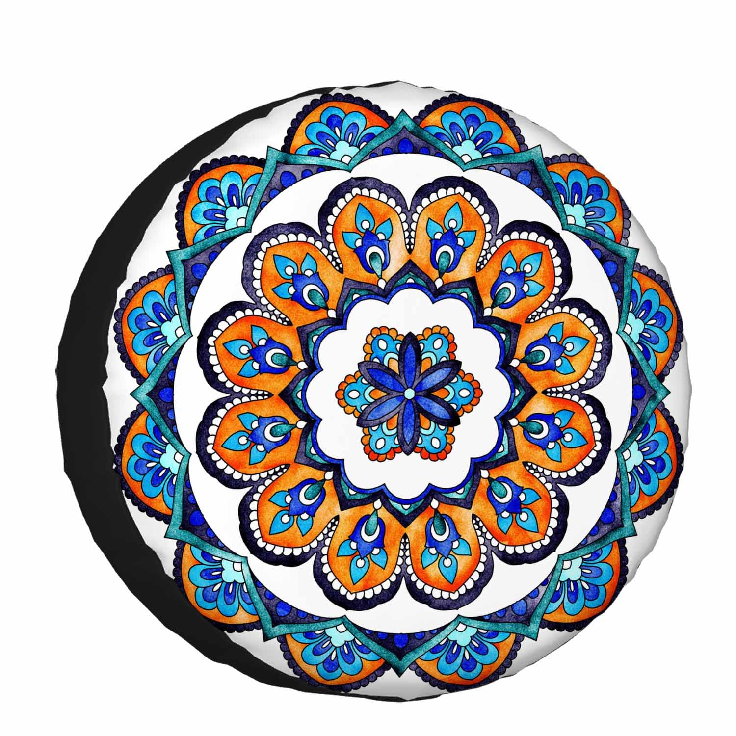 Colorful Mandala Spare Tire Cover for RV Trailer Vintage Ethnic Design Element Wheel Protectors Weatherproof Polyester Tire Case for All Cars SUV Camper Travel 15 inch