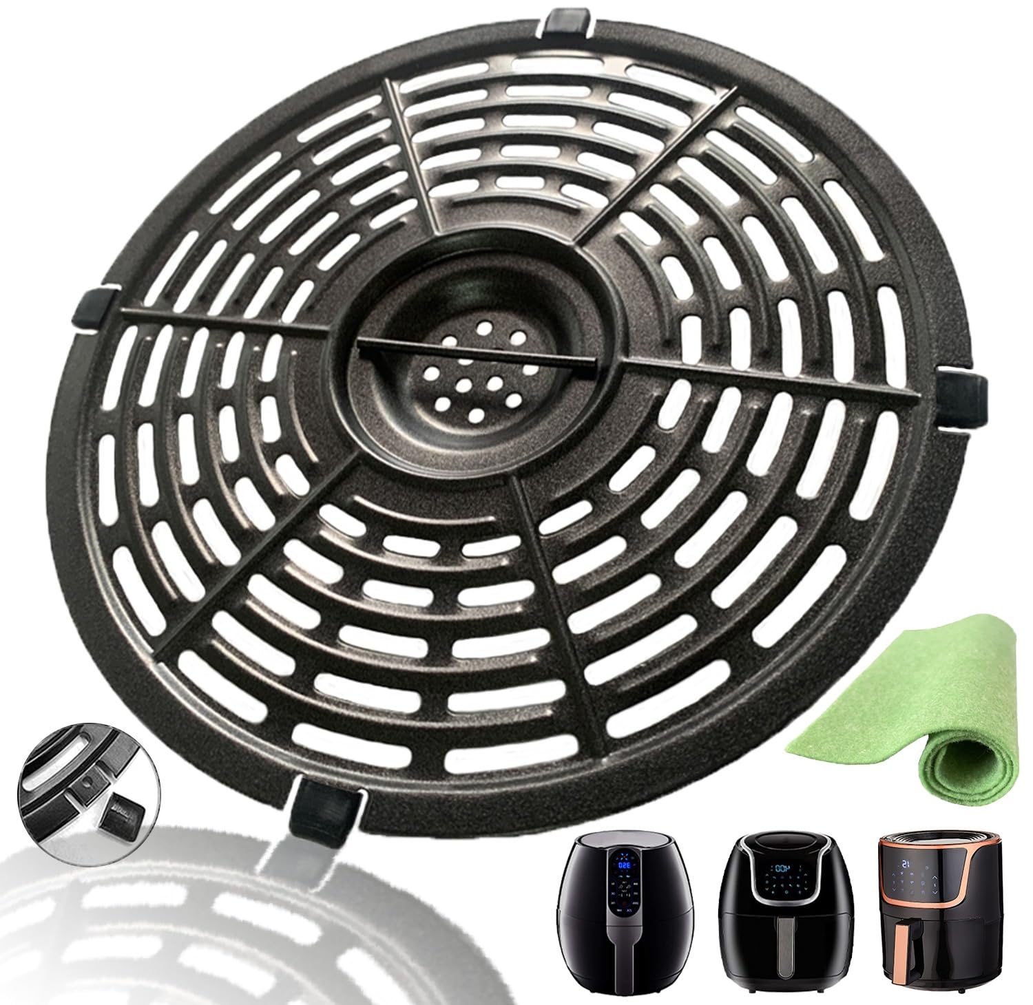 JTBKCT 5QT Round Air Fryer Crisper Tray Plate for Gourmia GAF518/ PowerXL/Gowise USA/Dash/Chefman Air Fryers, Premium Nonstick Air Fryer Grill Plate Pan Griller Rack Grate Insert for 5QT Air Fryers