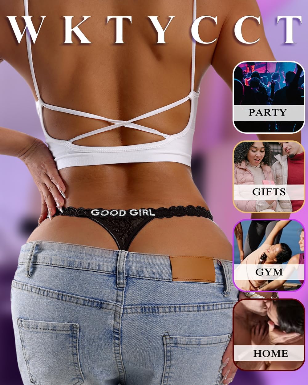 Sexy Underwear for Women Lace Panties Sexy Thong with Funny Rhinestone Letters for Couple Gifts - Image 4