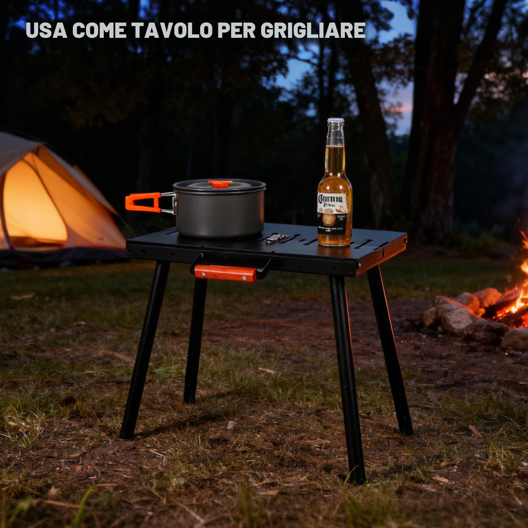REDCAMP Mangal Grill shish kebab portatile a carbonella con 2 livelli di altezza per 16 spiedini (lento/affilati), pieghevole per esterni, per campeggio, giardino, picnic, viaggi