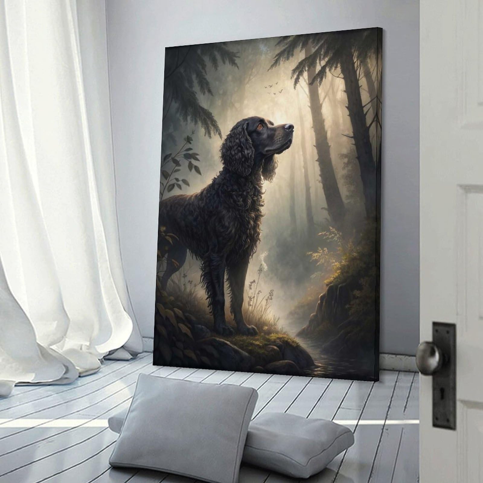 Junmoney Dog in A Misty Forest Decorative Canvas Print, 08x12inch(20x30cm), for Gallery Wall Decor And Room Displays, Wall Decor Suited to Curated Displays
