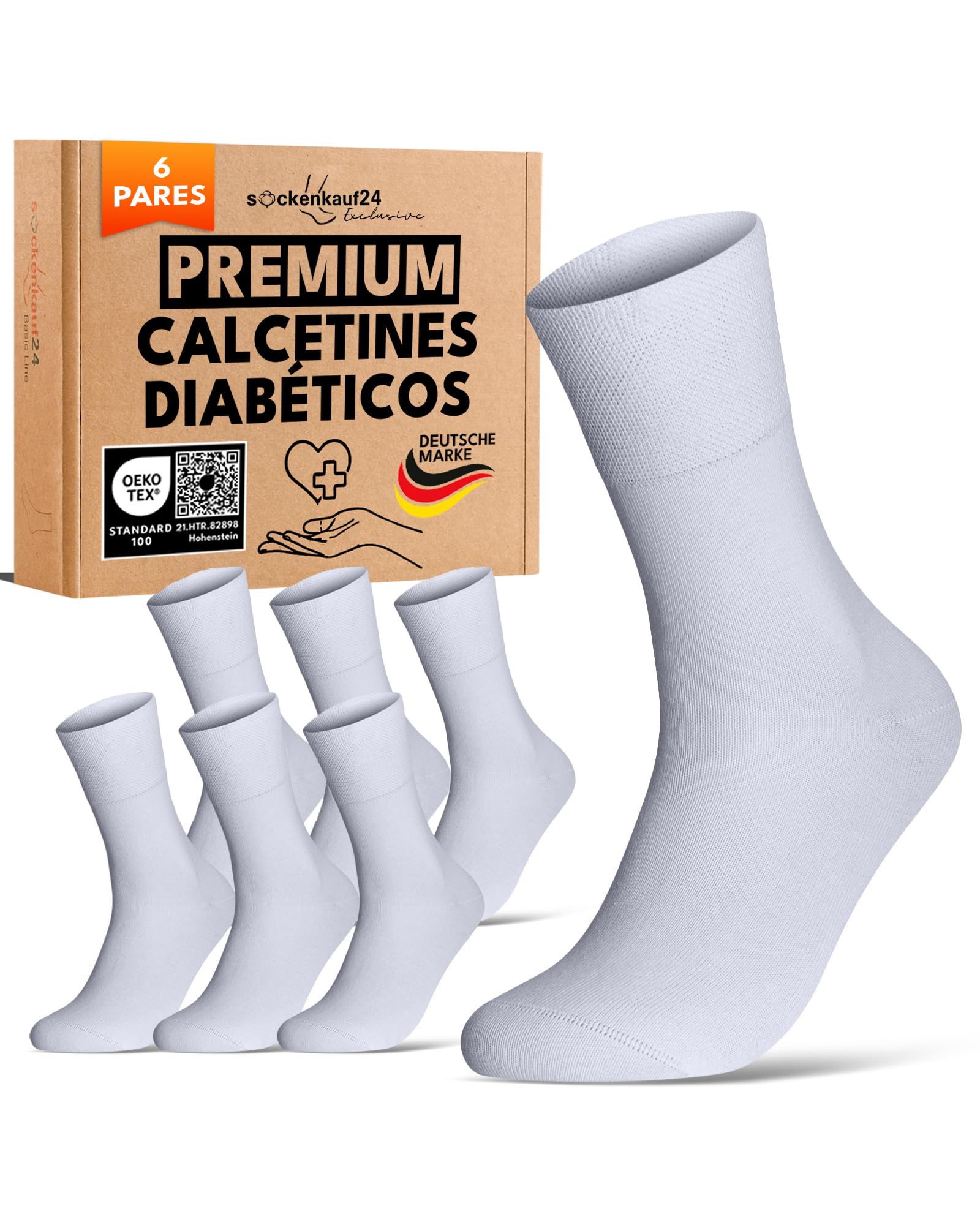sockenkauf24 Calcetines Diabéticos 97% Algodón 6 Pares sin Elástico y sin Costuras con Cintura de Confort Hombre y Mujer