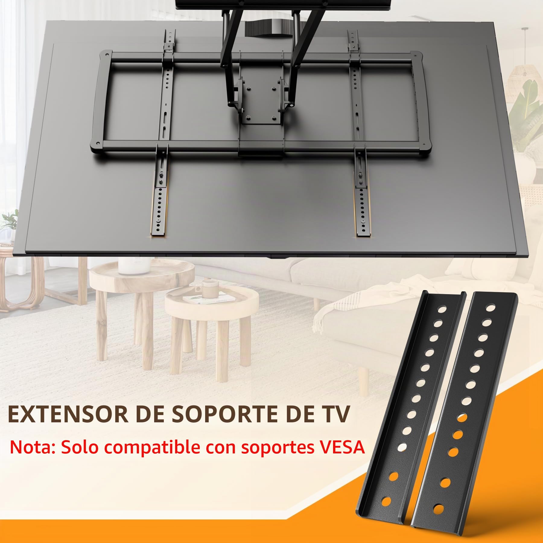 Soporte de extensión para TV, extensor de montaje vertical VESA para soportes de techo de TV, compatible solo con soporte VESA, brazos de extensión ajustables para televisores a menor altura