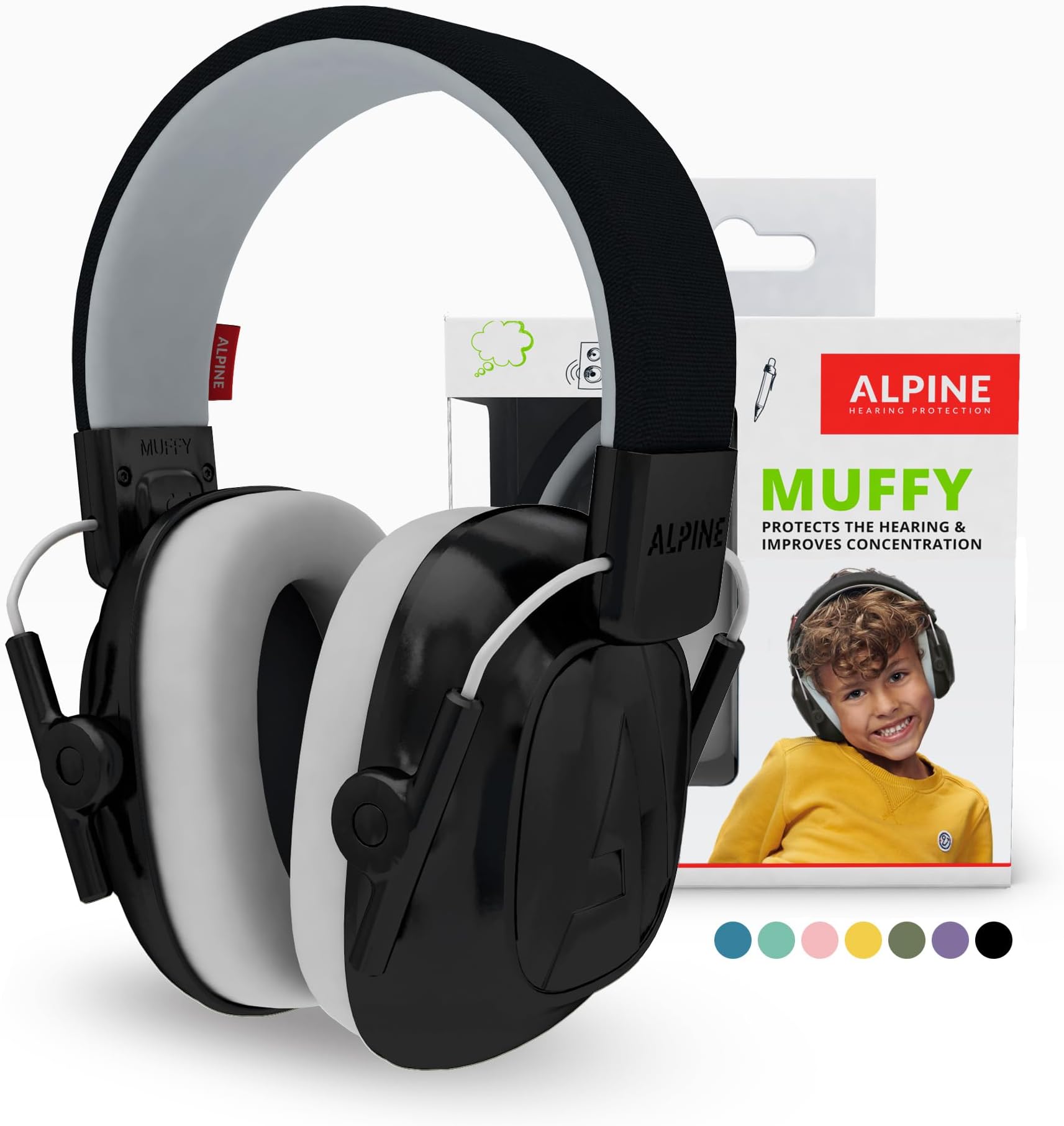 Alpine Muffy Kids Ear Defenders Children aged up to 16 โ CE & UKCA Certified โ 25 dB Noise Cancelling Headphone for Autism, Sensory Aid โ Premium Hearing Protection with Adjustable Headband โ Black