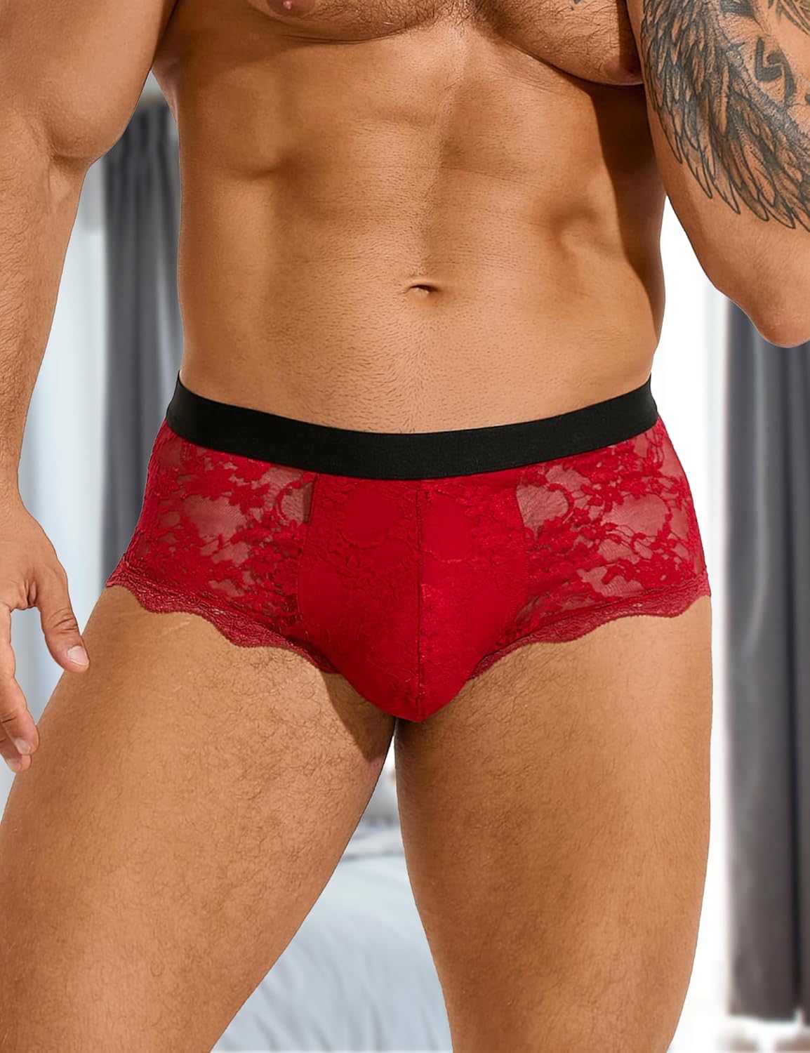 ohyeah Mens Sexy Lace Underwear Low Waist Boxer Briefs with Pouch Breathable Briefs Mesh Trunks Lingerie Underpants Fit S-XXL - Image 3