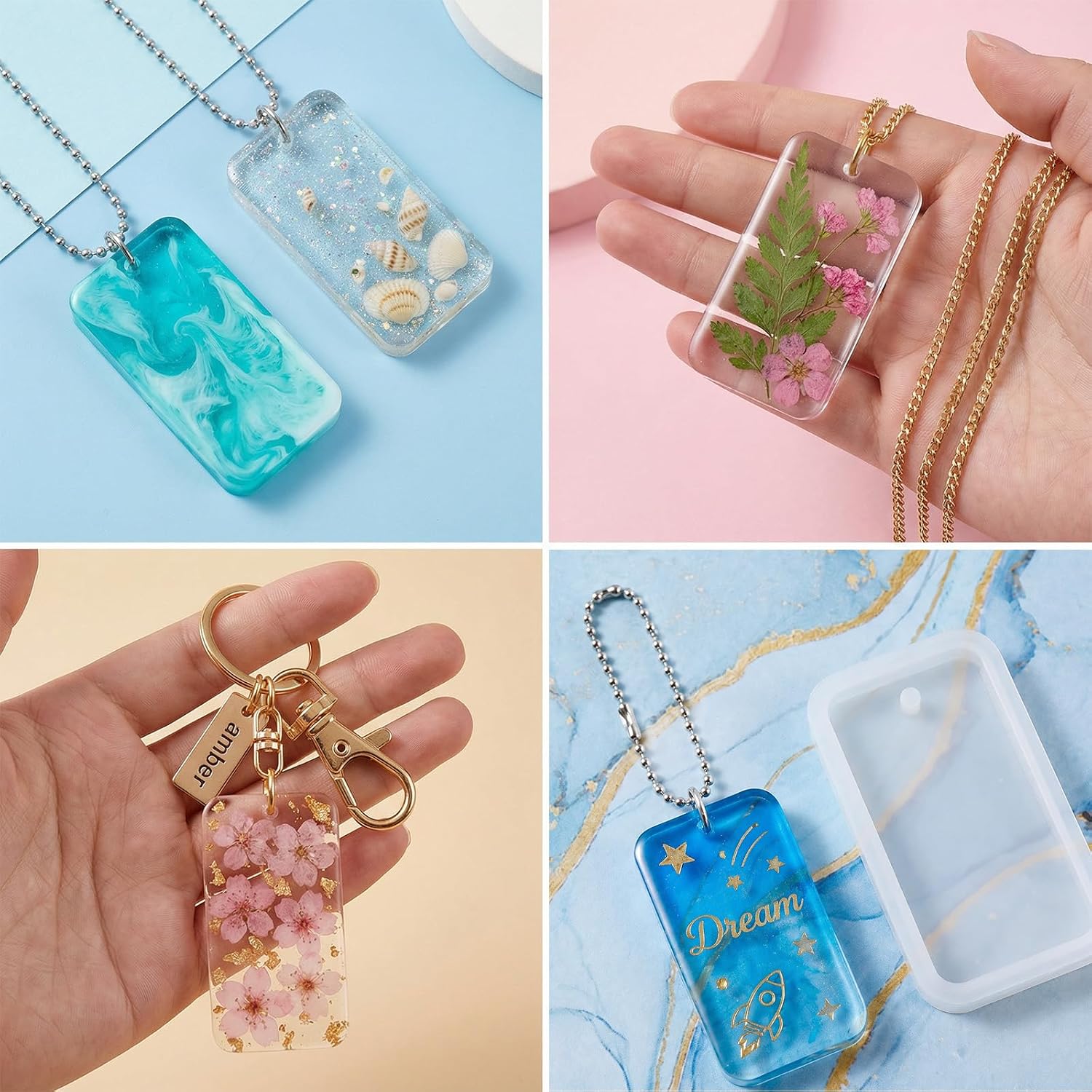 Resin Molds Keychain, 10 PCS Rectangle Resin Keychains Molds