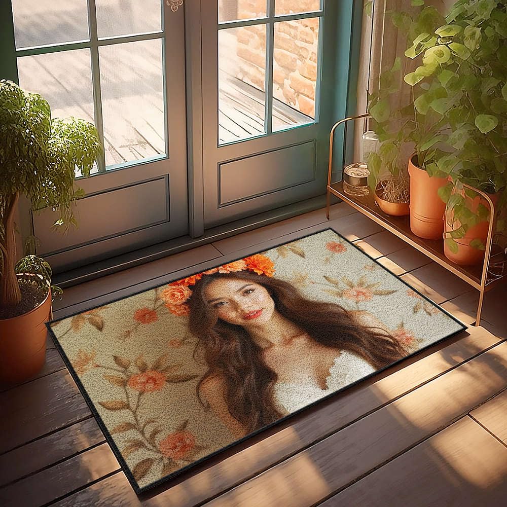 Paillasson Home Sweet Home fleurs oranges et tapis porche 65x90