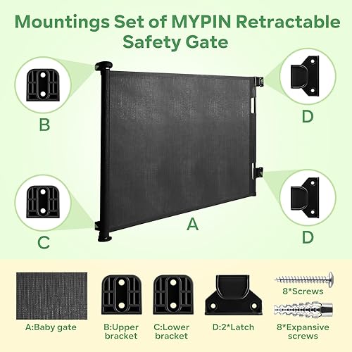 Miniatura 2 de Kit de piezas de repuesto retráctil para puerta de bebé, juego completo de accesorios de montaje en pared con soportes, anclajes y tornillos (negro)