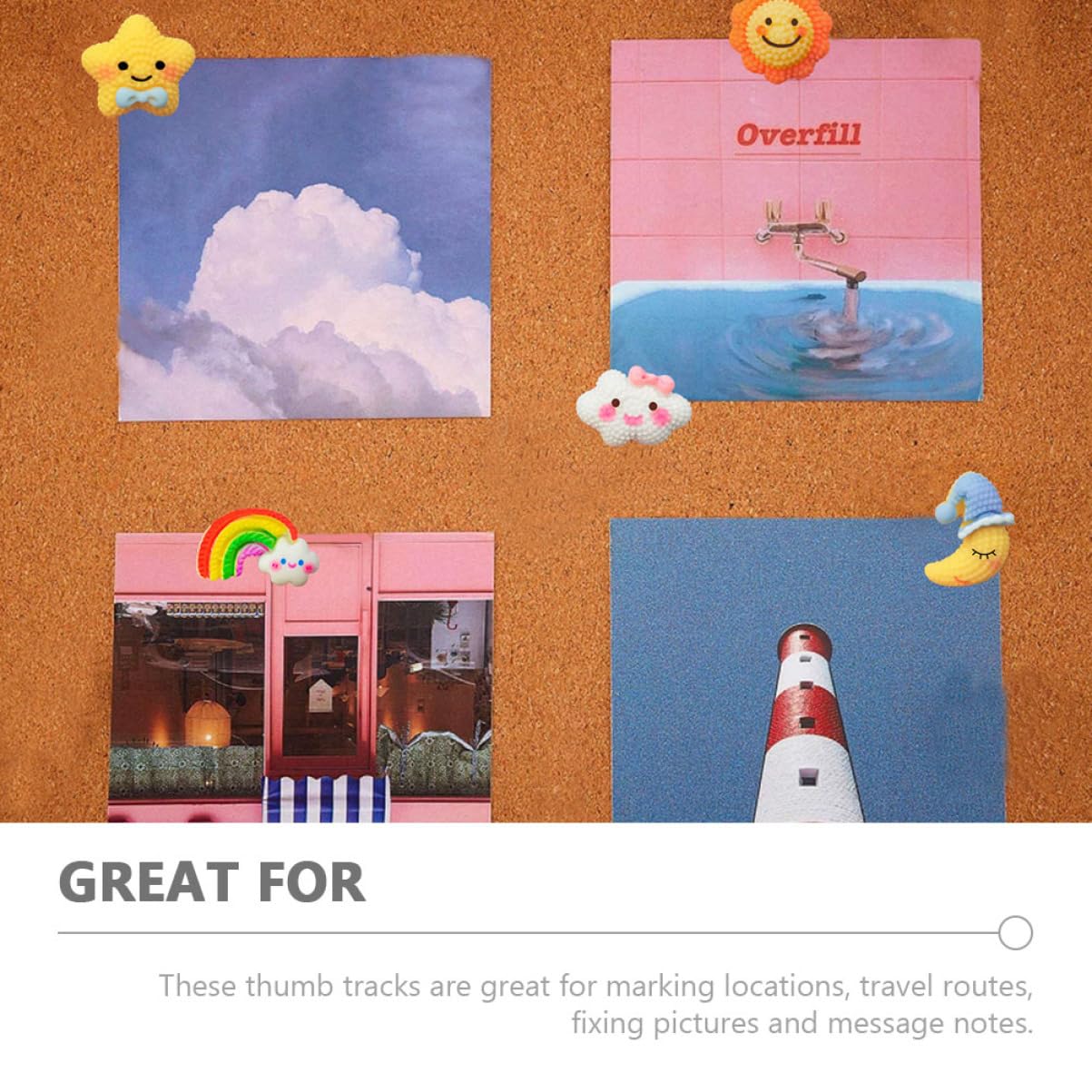 NUOBESTY 90stücke -Dekoration Push Niedliche Resin-memo-pinnadeln Mond Sternen Regenbogen Und Wolken-Designs Für Corkboards Und Zuhause