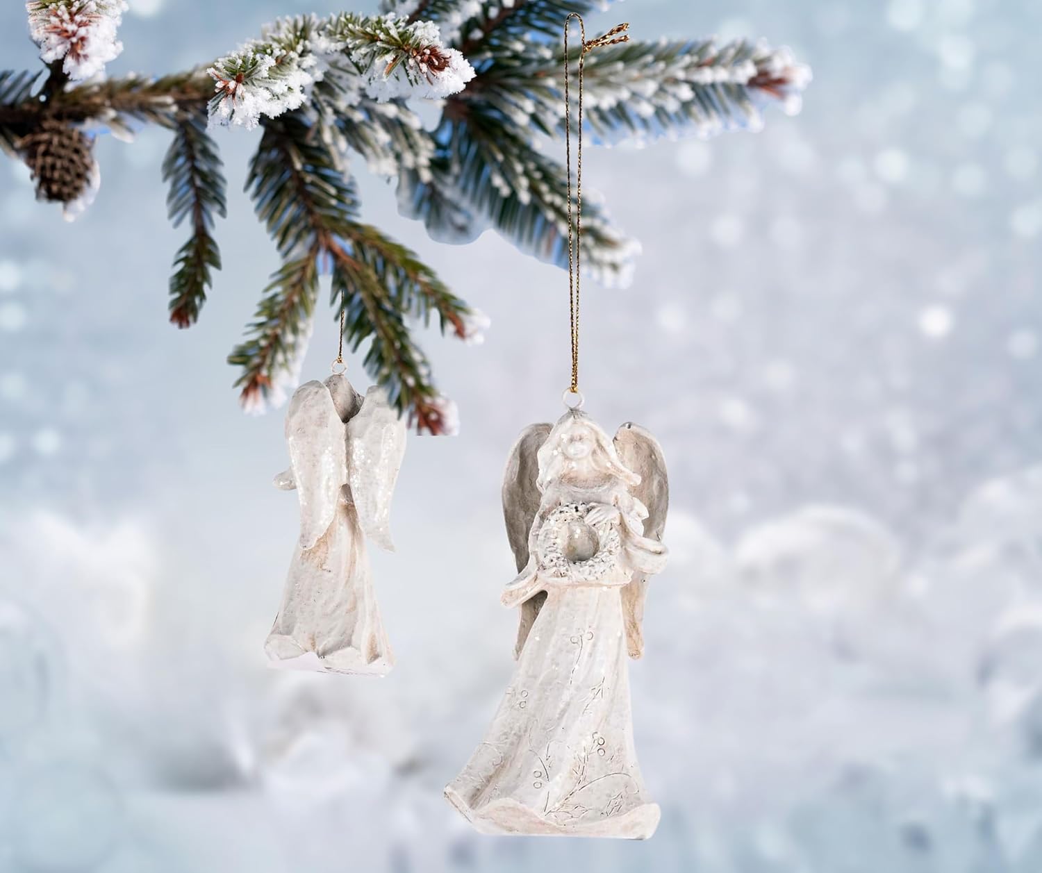 Dicksons Decorative Holiday Hanging Christmas Tree Ornament 2 x 3.75 Inch Resin Angel with Wreath Floral - Image 3