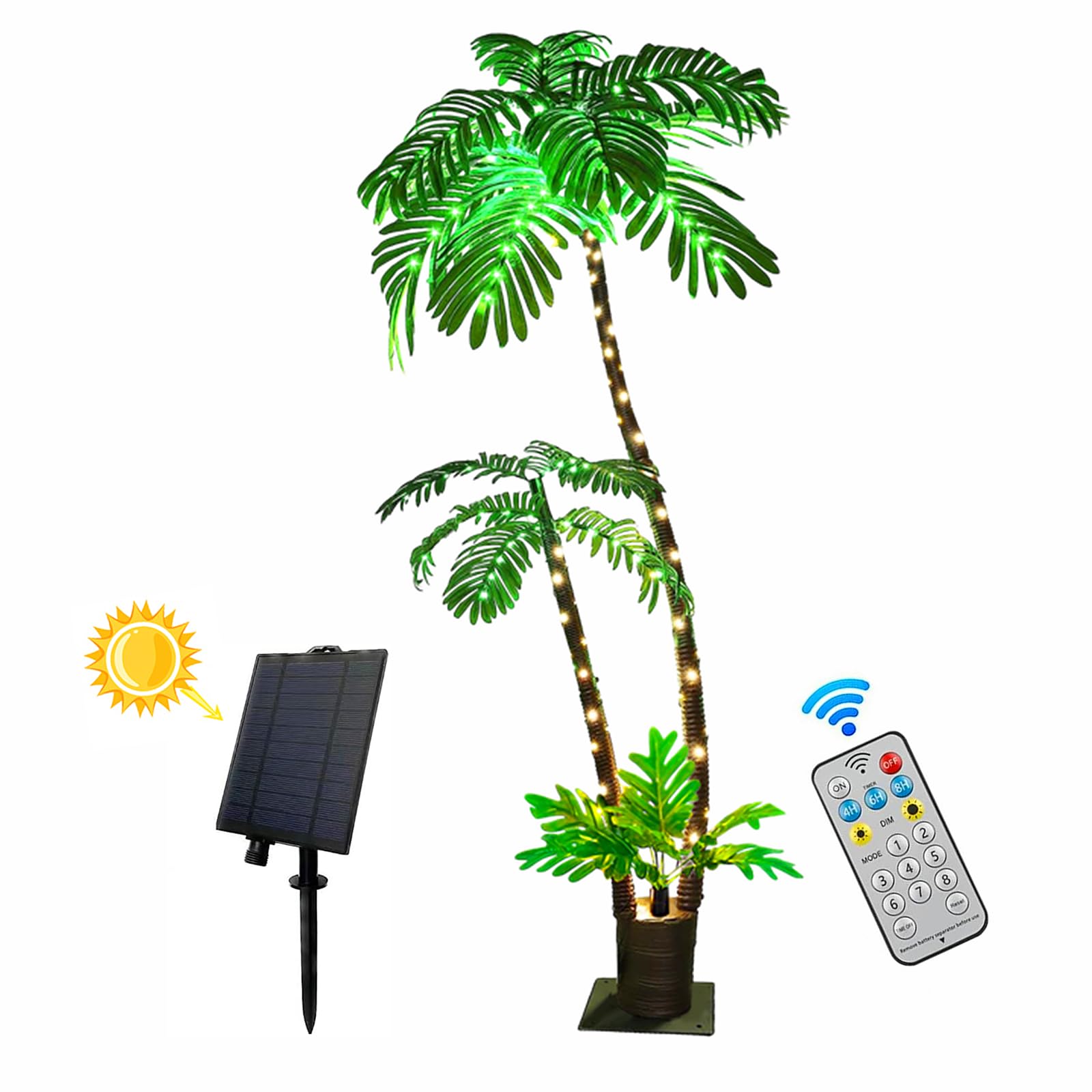 Solar Lighted Artificial Palm Tree for Outside Patio,6 FT Lighted Christmas Palm Tree Decorations Decor,Fake Palm Trees Pool Decorations Outdoor for Tiki Bar Tropical Party