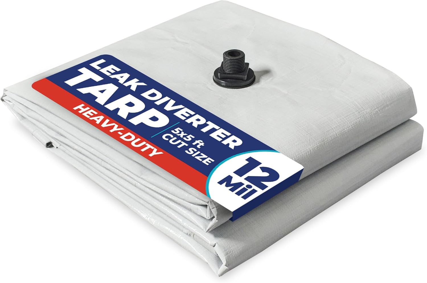 TarpsNow® Ceiling Leak Drainage Tarp - Waterproof Roof Leak Drainage with Deep Draining Flange & D-Rings - Heavy Duty Rain Drain Diverter - Water Catcher/Sealer - Reusable Leak Diverter - 5' x 5'