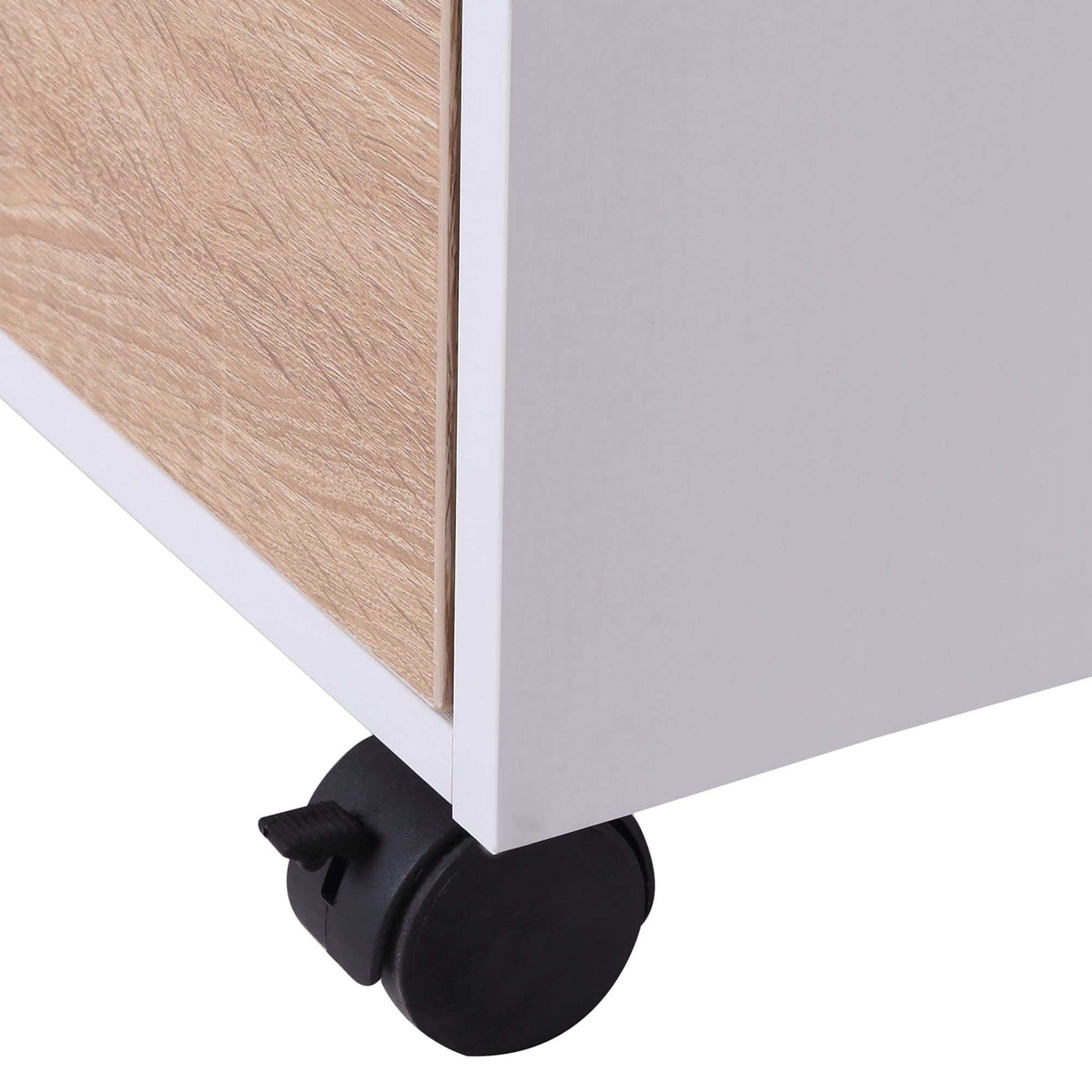 HOMCOM Cajonera de Oficina con Ruedas Mueble Archivador con 3 Cajones Cajonera para Escritorio Estudio 40x50x57,5 cm Roble y Blanco