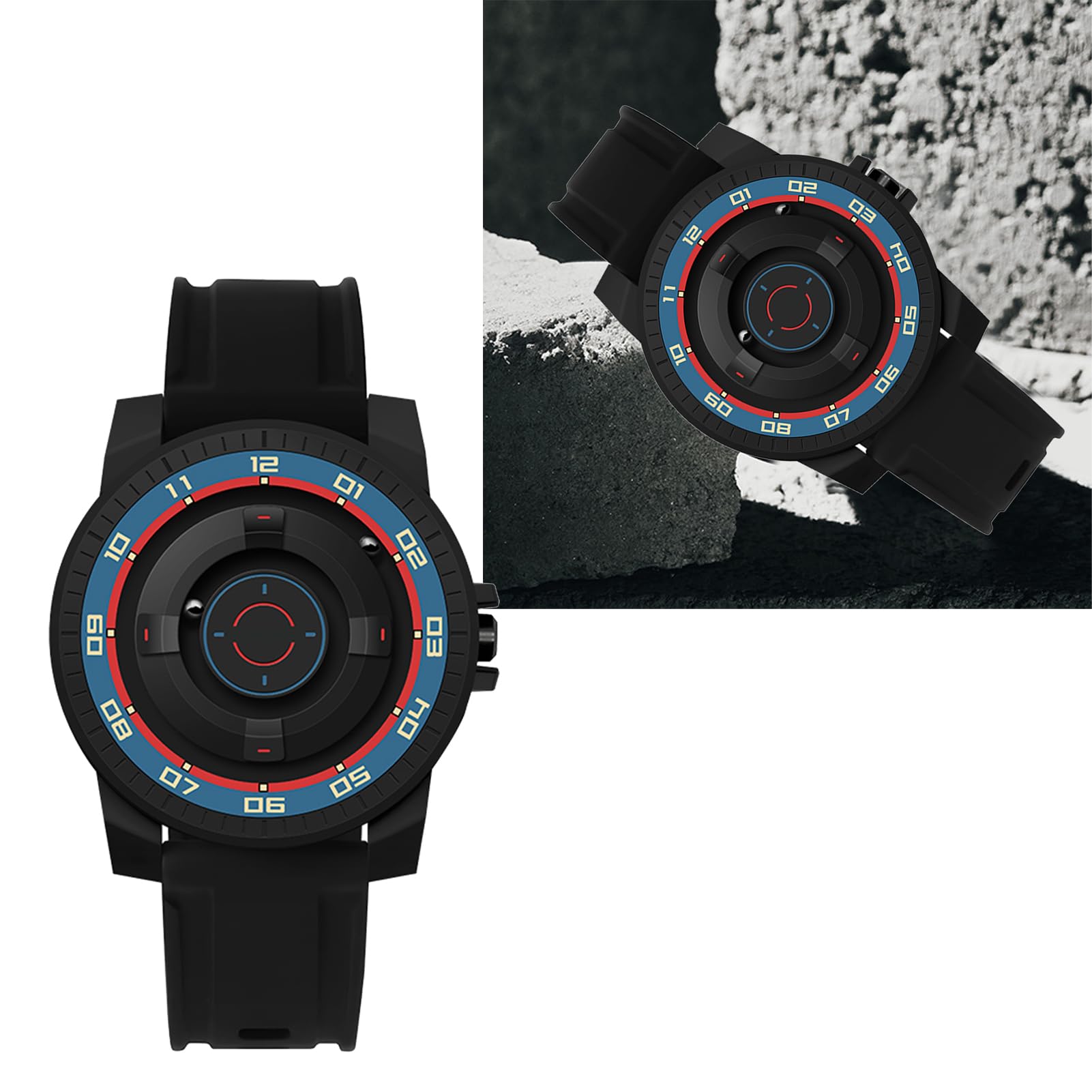 Pilipane Orologio in sospensione magnetica innovativa orologio da polso in quarzo impermeabile fresco per coppie design unisex con guscio nero con shell forte e display a specchio 41mm